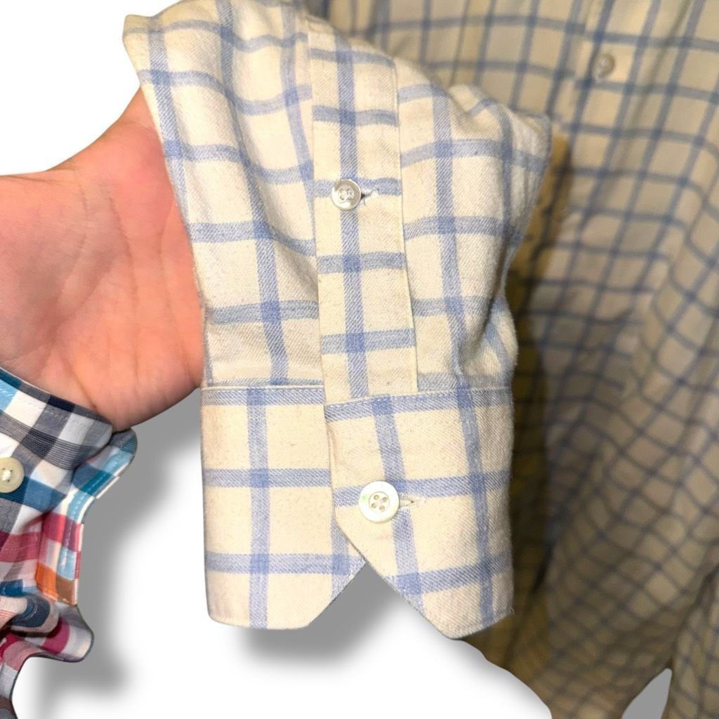 Oxxford Clothes Oxxford Clothes White & Blue Check Flannel Button Down Shirt Size US L / EU 52-54 / 3 - 4 Thumbnail