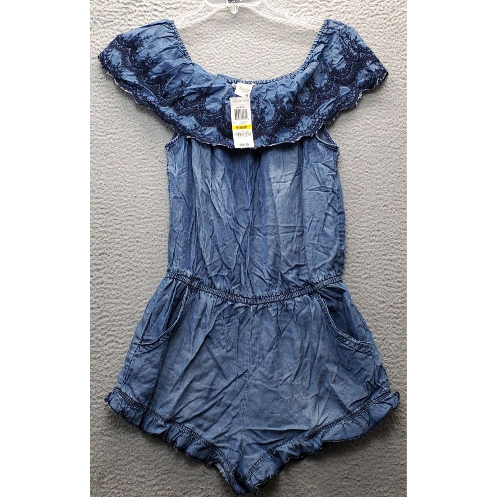 Vintage VINTAGE American Rag Cie Romper Shirt Womens Size M Blue Denim Off-The-Shoulder Sleeveless Size 32" / US 10 / IT 46 - 2 Thumbnail