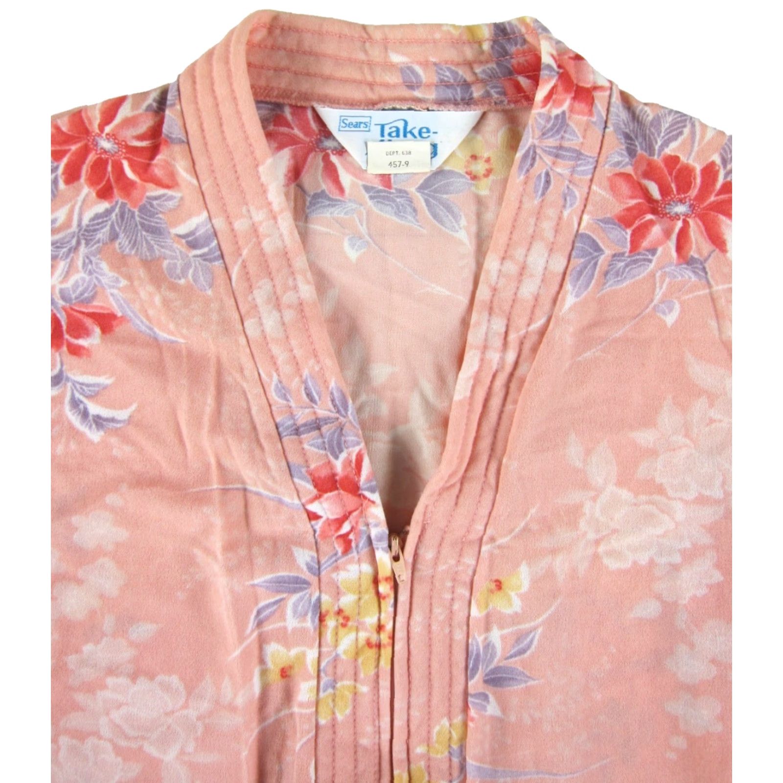 Sears VINTAGE Sears Take-Along Pink Orange Yellow Floral Full Zip Midi House Dress M Size M / US 6-8 / IT 42-44 - 4 Thumbnail