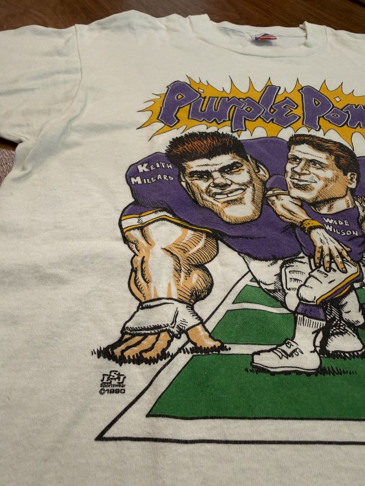 Fruit Of The Loom Vintage 1990 Minnesota Vikings Football Shirt Caricature Size US L / EU 52-54 / 3 - 3 Thumbnail