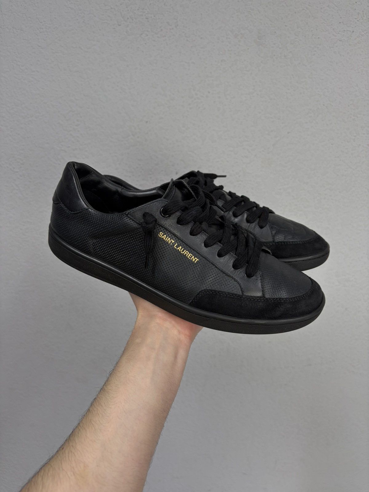 Saint Laurent Paris Saint Laurent Paris Black Leather Sneakers Low Top Shoes Size US 9.5 / EU 42-43 - 8 Thumbnail