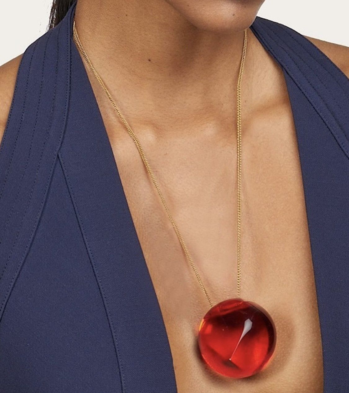 Salvatore Ferragamo Ferragamo Sculptural Pendant Necklace Red Gold Plated Chain Size ONE SIZE - 2 Thumbnail