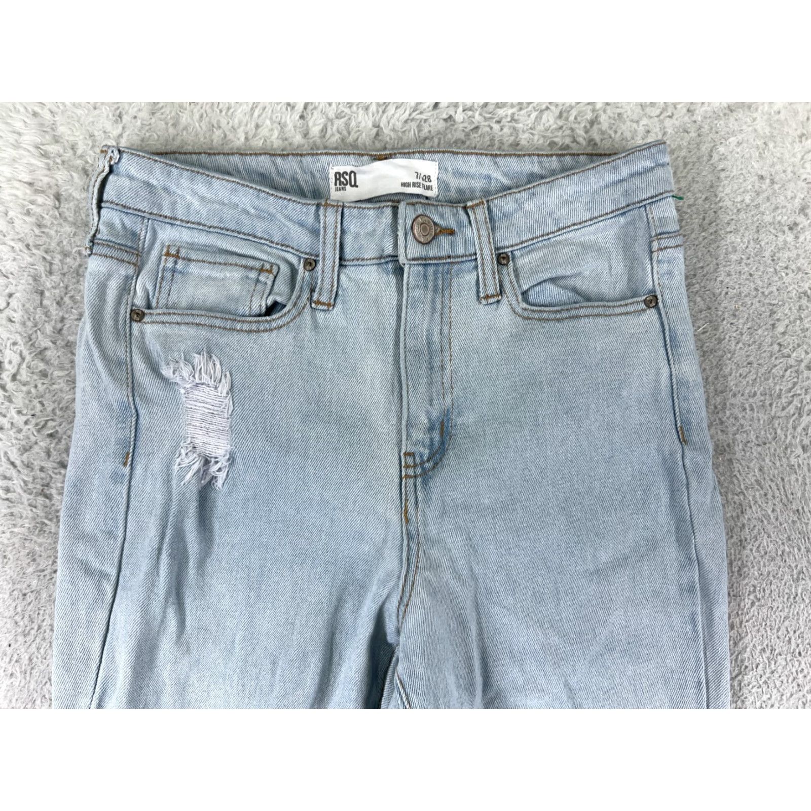 Rsq RSQ Womens Jeans Flared High Rise Distressed Denim 7 Blue Cotton Blend Retro 90s Womens Size 28" / US 6 / IT 42 - 7 Thumbnail