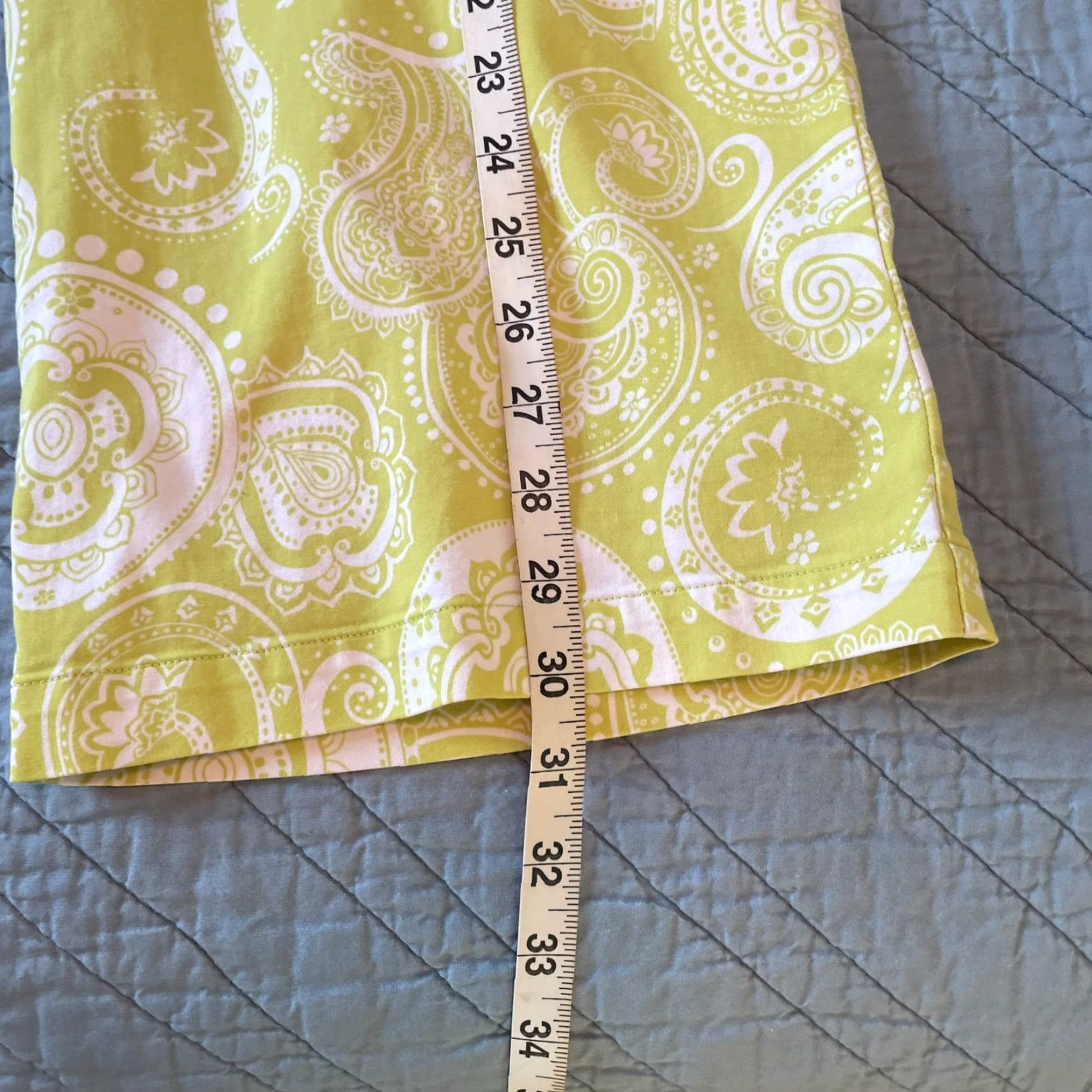 Vintage Chico's Capri Pants Large 14 Lime Green Paisley Preppy Casual Lightweight Cotton Blend Knit Summer Spring Fall Women Size 36" / US 14 / IT 50 - 6 Thumbnail