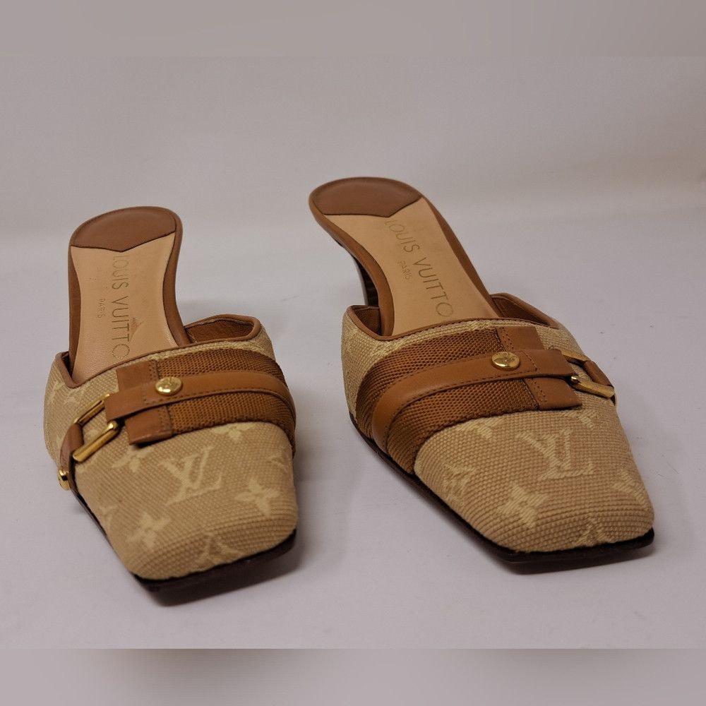 Louis Vuitton Louis Vuitton Women's Squared Toe Monogram Brown Pumps Size US 4.5 / IT 34.5 - 2 Thumbnail
