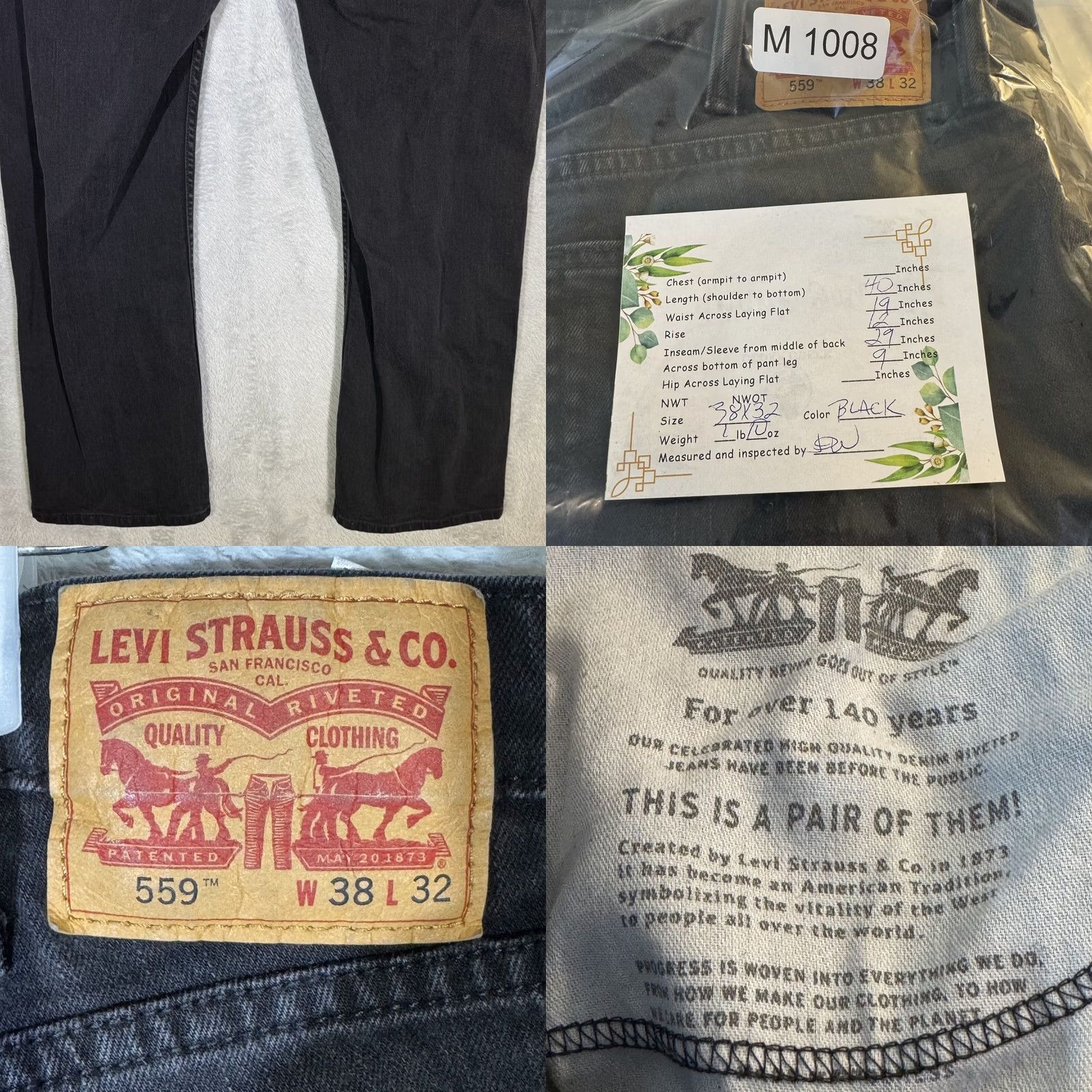 Levi's Levi's 559 Men Jeans 38x32 Black Stretch Denim Relaxed Straight Mid Rise Size US 38 / EU 54 - 8 Thumbnail