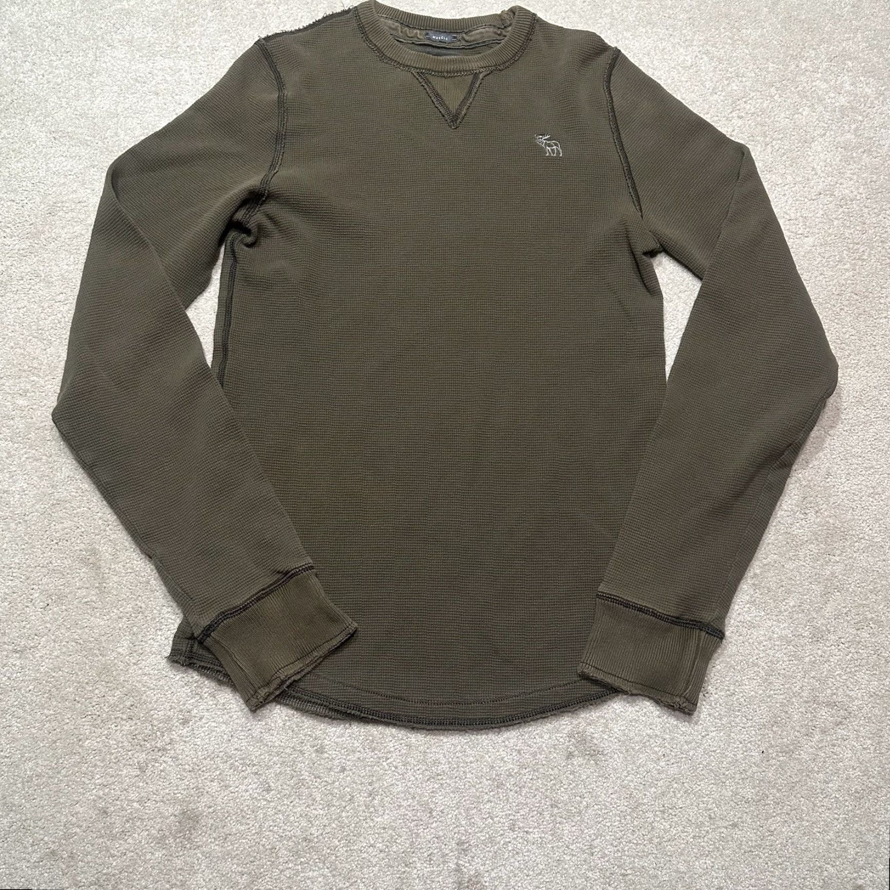 Abercrombie & Fitch Abercrombie & Fitch Thermal Shirt Mens Large Green Long Sleeve Waffle Knit Size US L / EU 52-54 / 3 - 2 Thumbnail