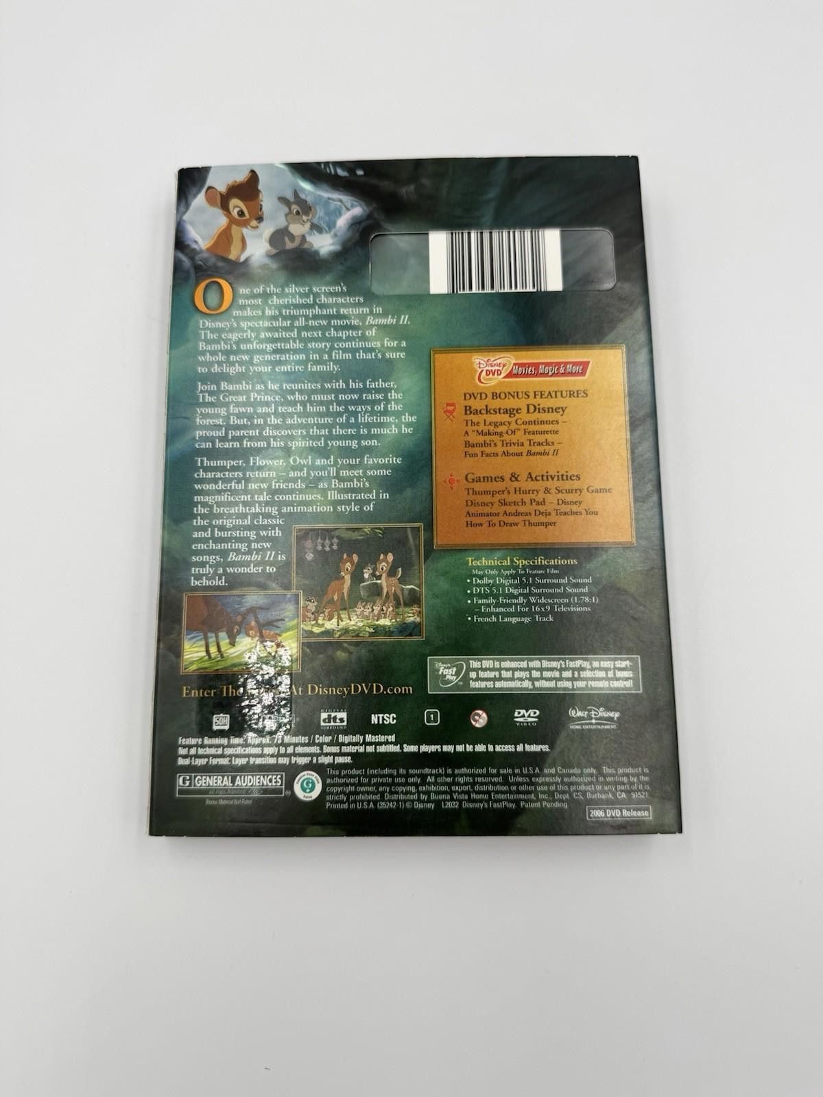 Disney Bambi II (DVD, 2006, Widescreen) INSERT INCLUDED LIKE NEW Size ONE SIZE - 3 Thumbnail