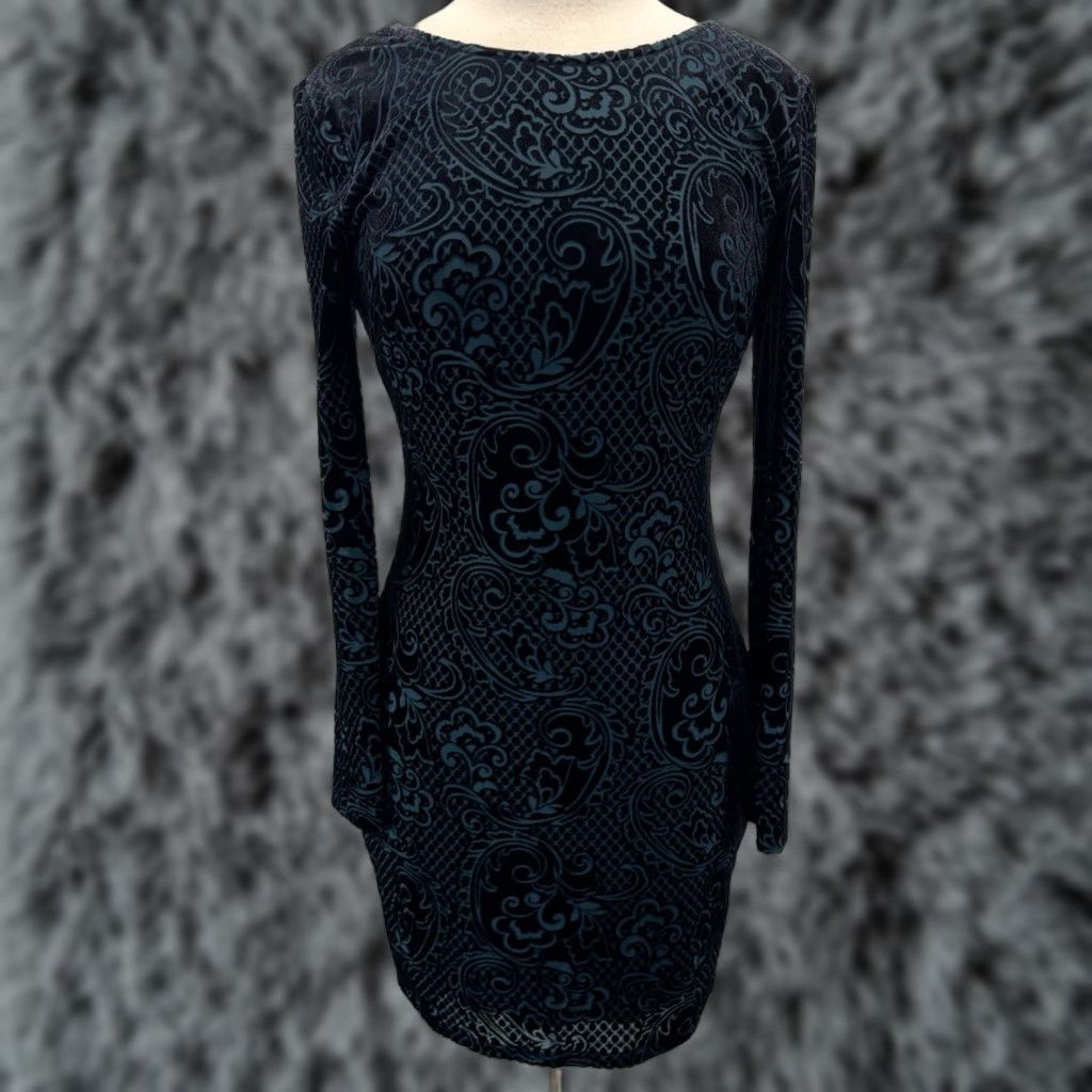 Guess GUESS Flocked Velvet Mini Dress 8 Blue Black Whimsigoth Y2K Long Sleeve Womens Size M / US 6-8 / IT 42-44 - 1 Thumbnail
