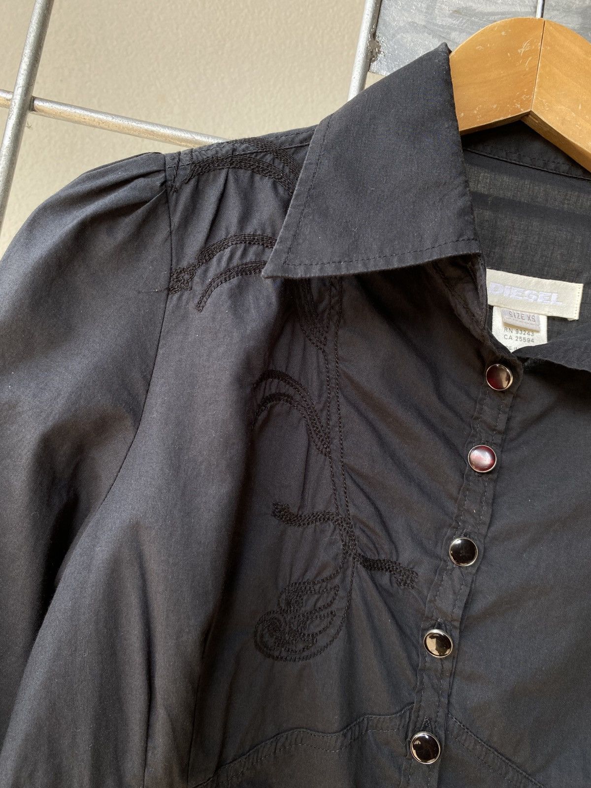 Diesel DIESEL Black Embroidered Button-Up Shirt Size XS / US 0-2 / IT 36-38 - 9 Thumbnail