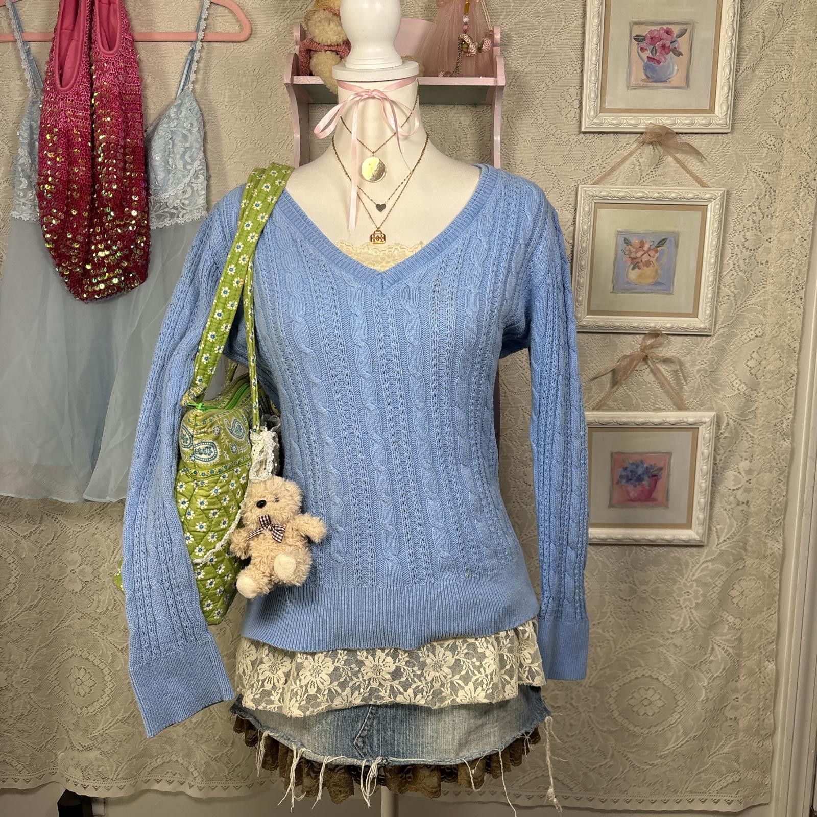 Faded Glory vintage blue cable knit rory gilmore sweater Size L / US 10 / IT 46 - 1 Thumbnail