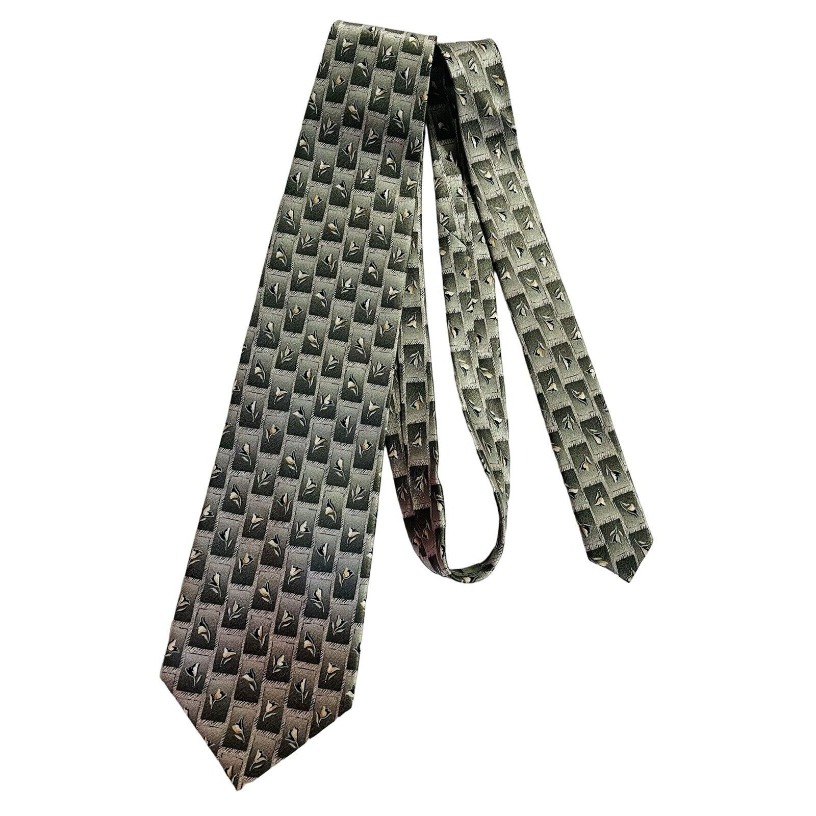 Pierre Cardin Pierre Cardin Men's Tie Tan Green White Floral Silk Tie 60” Size ONE SIZE - 6 Thumbnail