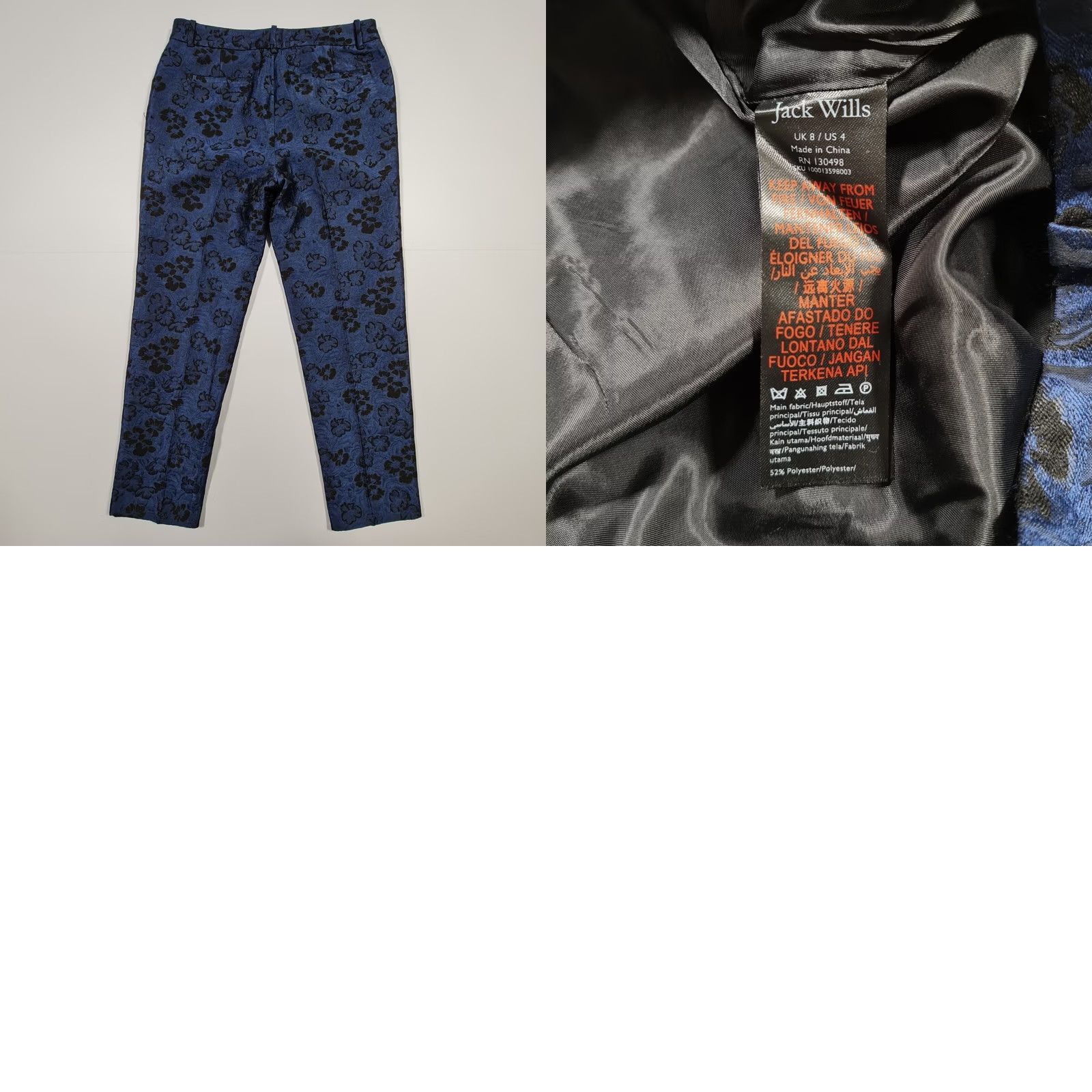 Jack Wills Jack Wills Dress Pants Floral Blue 8 UK Trousers Woman High Rise Regular Pockets Size 30" / US 8 / IT 44 - 8 Thumbnail
