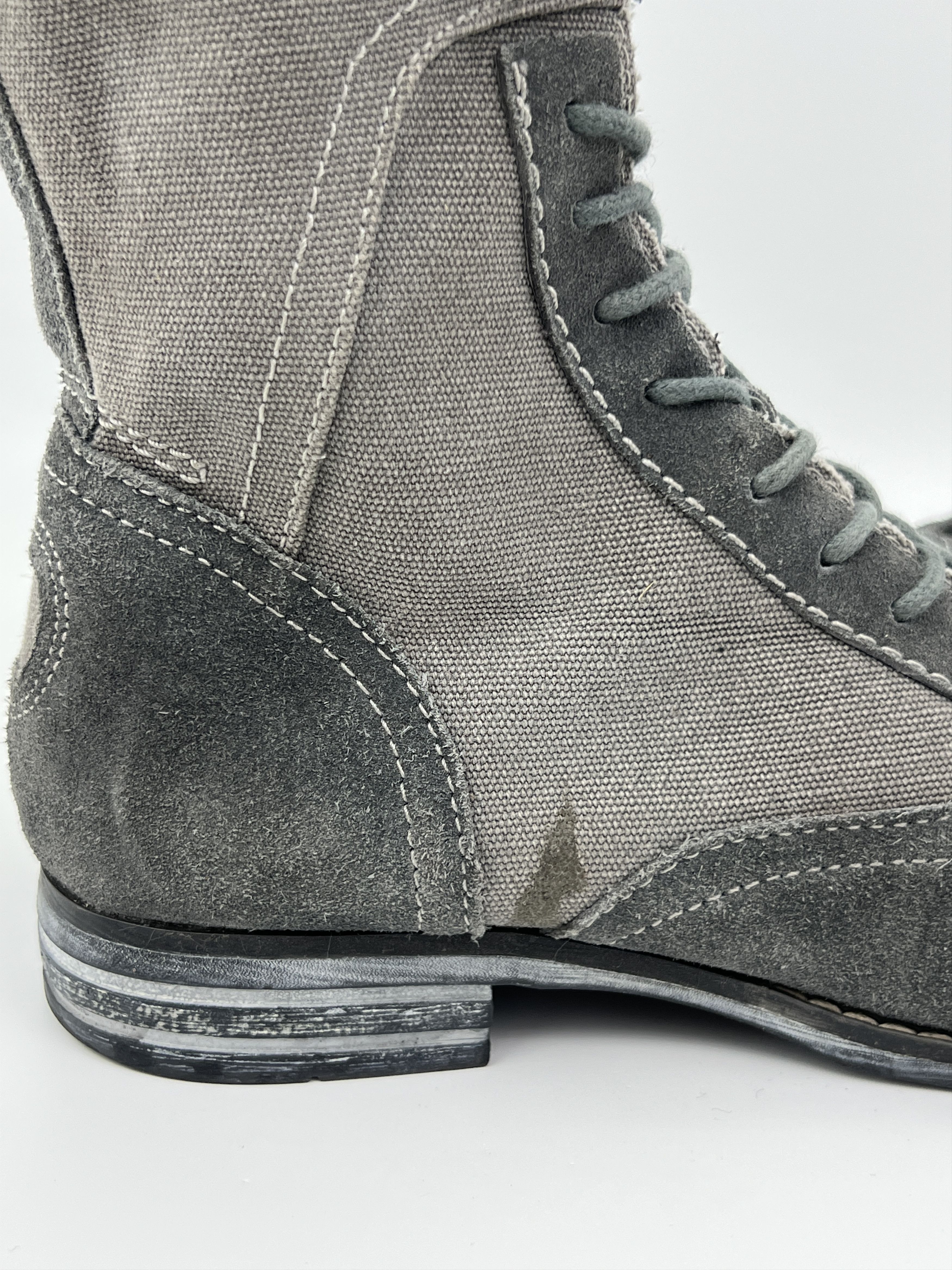 Vintage Y2K Bunker Avant Garde Grey Suede\Denim Boots Combat Style Size US 7 / IT 37 - 13 Thumbnail