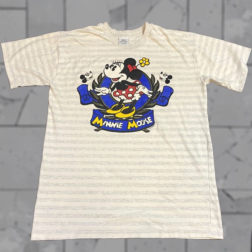Vintage Minnie Mouse Womens T-Shirt OS Beige Striped USA Made Oversized One Size Vintage American Vintage Shirt Ladies Mens Womens Size ONE SIZE - 1 Thumbnail