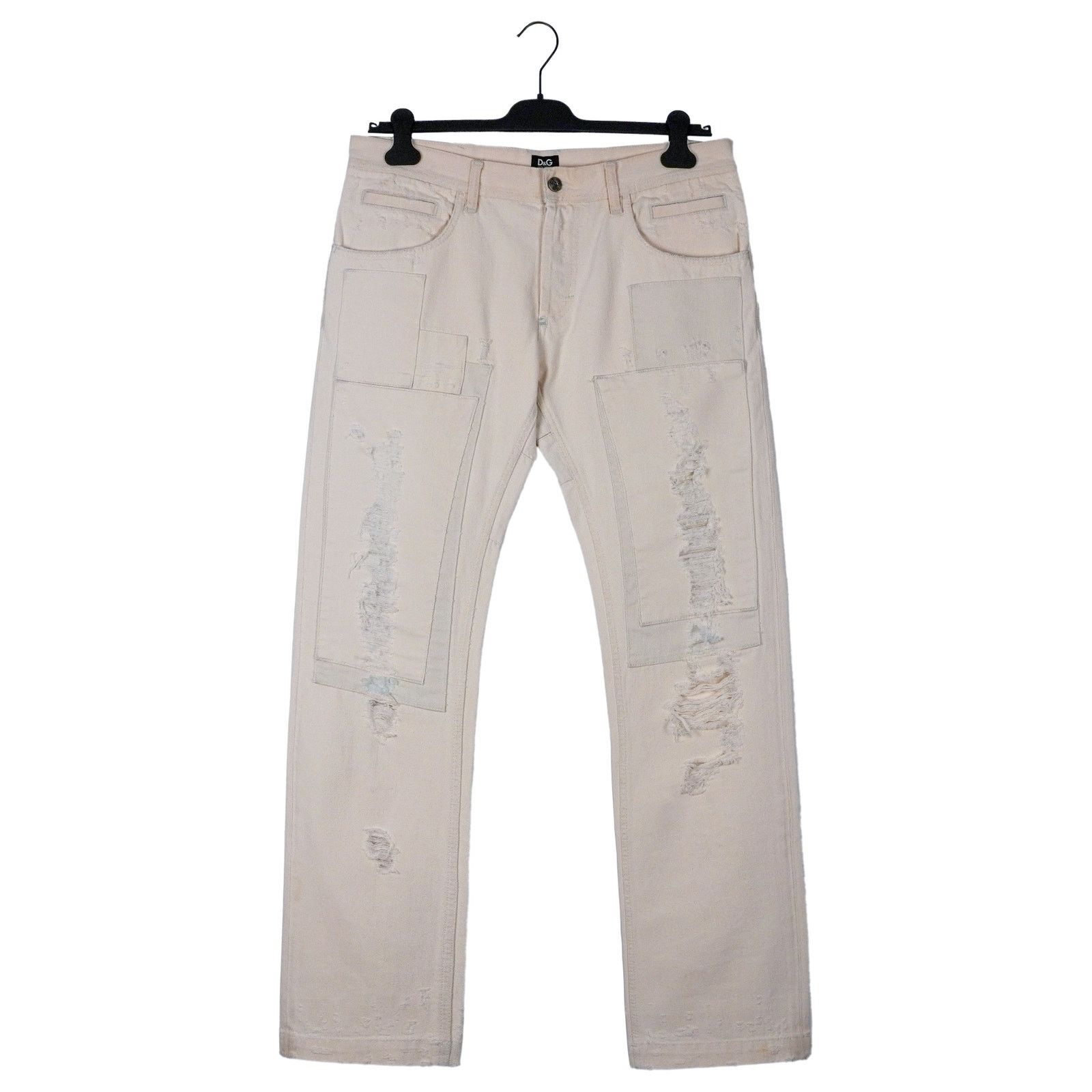 Dolce & Gabbana Dolce Gabbana White Distressed Patchwork Denim Pants Jeans Size US 33 - 1 Thumbnail