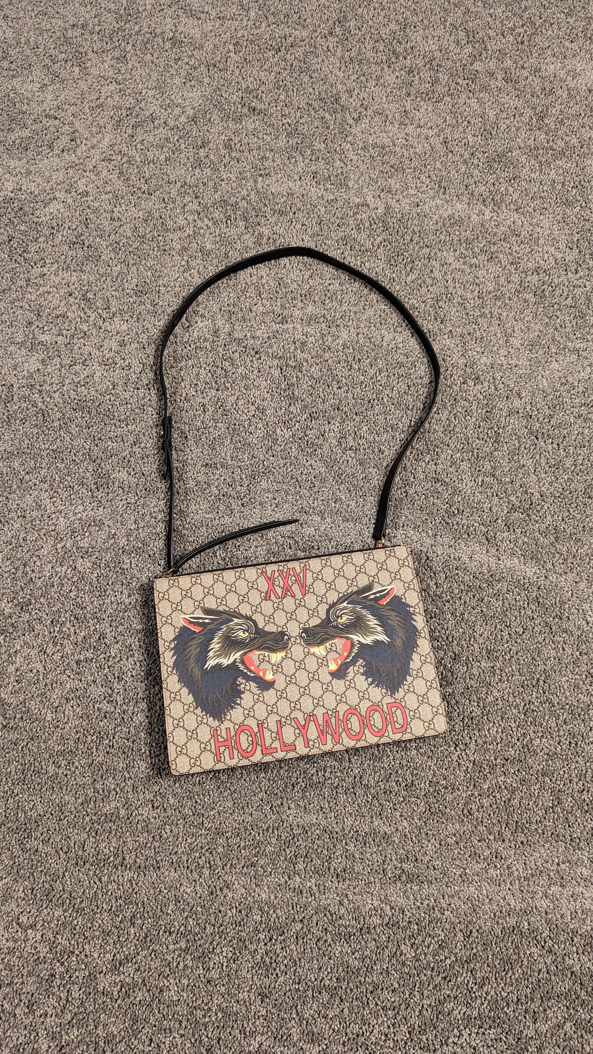 image of Gucci Hollywood Wolf Head Messenger Bag in Beige, Men's
