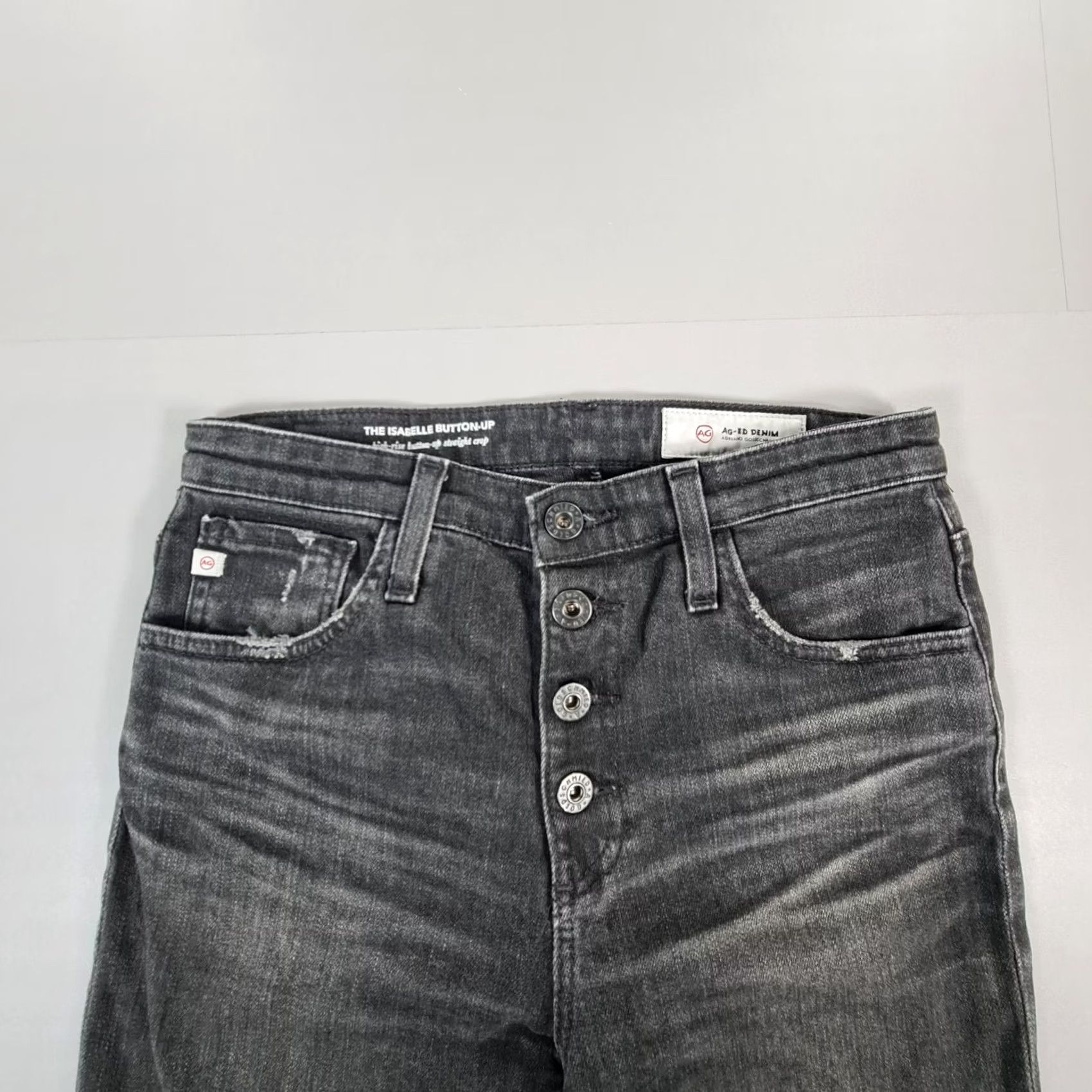 Vintage AG Adriano Goldschmied Womens Jeans Grey W26 L26 Isabelle Button Up High Rise Cropped Slim Fit Five Pocket Denim Buttoned Rise High Vintage: No Size 26" / US 2 / IT 38 - 2 Thumbnail