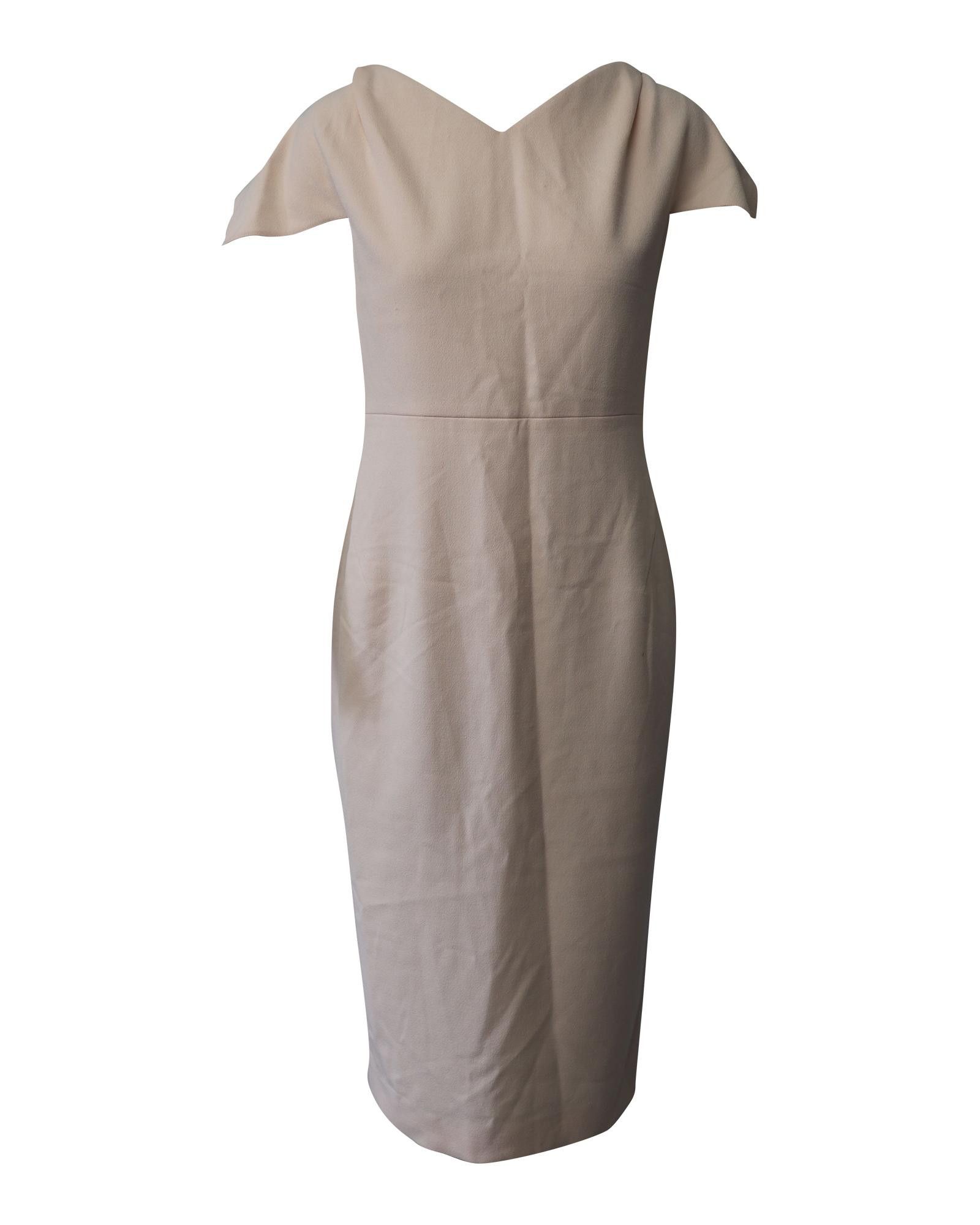image of Roland Mouret Pointed Cap Sleeve Midi Dress In Pastel Pink Polyester, Women's (Size Medium)