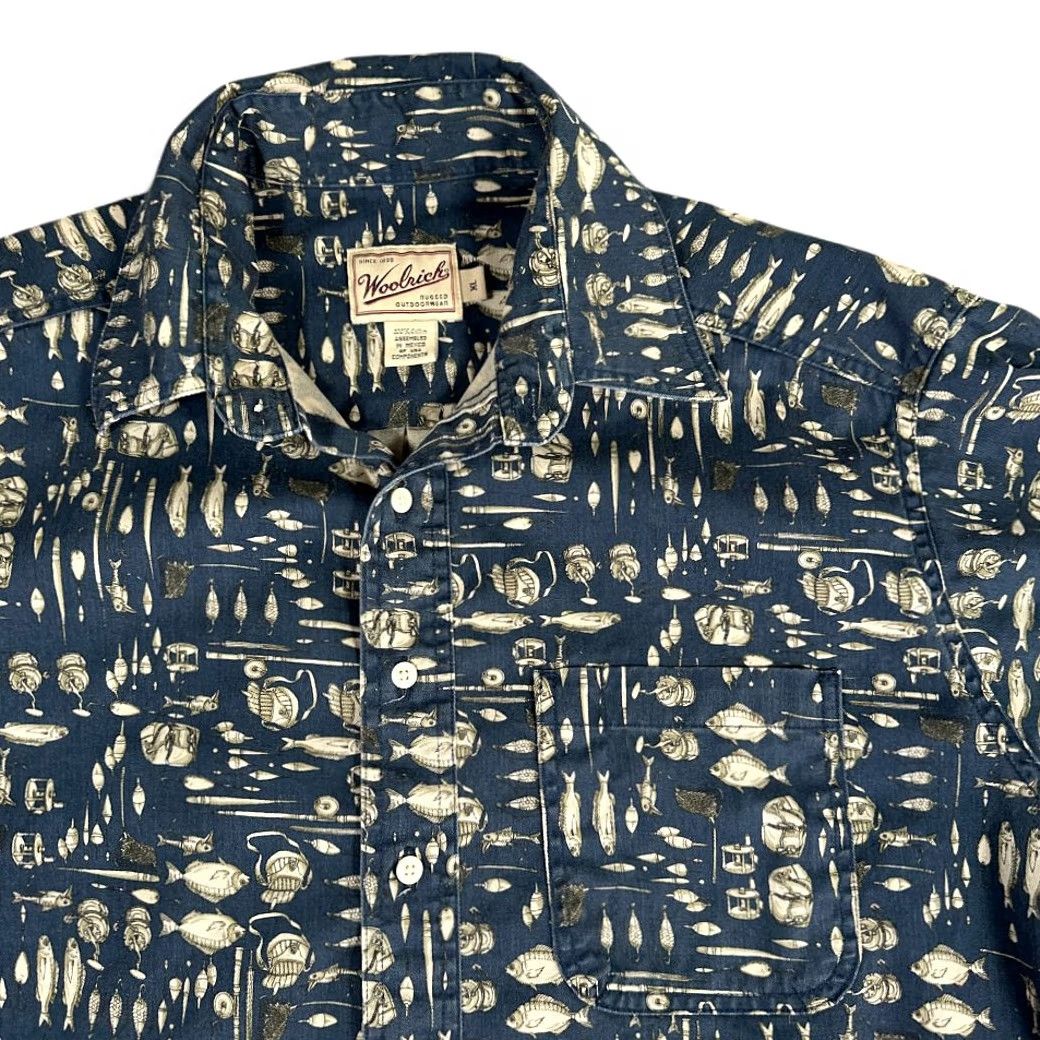 Vintage VINTAGE Woolrich Shirt Blue Fishing Tackle Reel Button-Up Adult XL Short Sleeve Mens Size US XL / EU 56 / 4 - 2 Thumbnail
