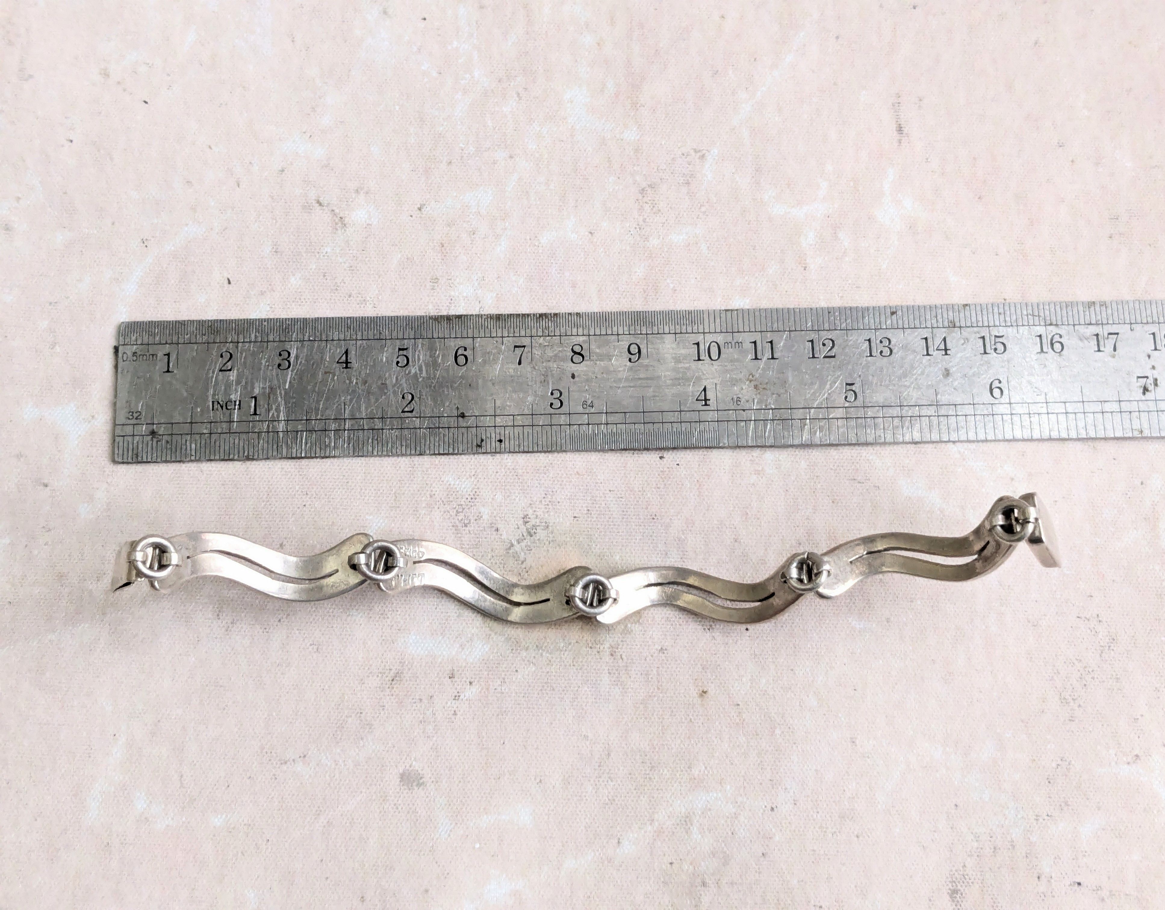 Jewelry Vintage Sterling Silver Bracelet Wavy Taxco 7.25" Size ONE SIZE - 12 Thumbnail