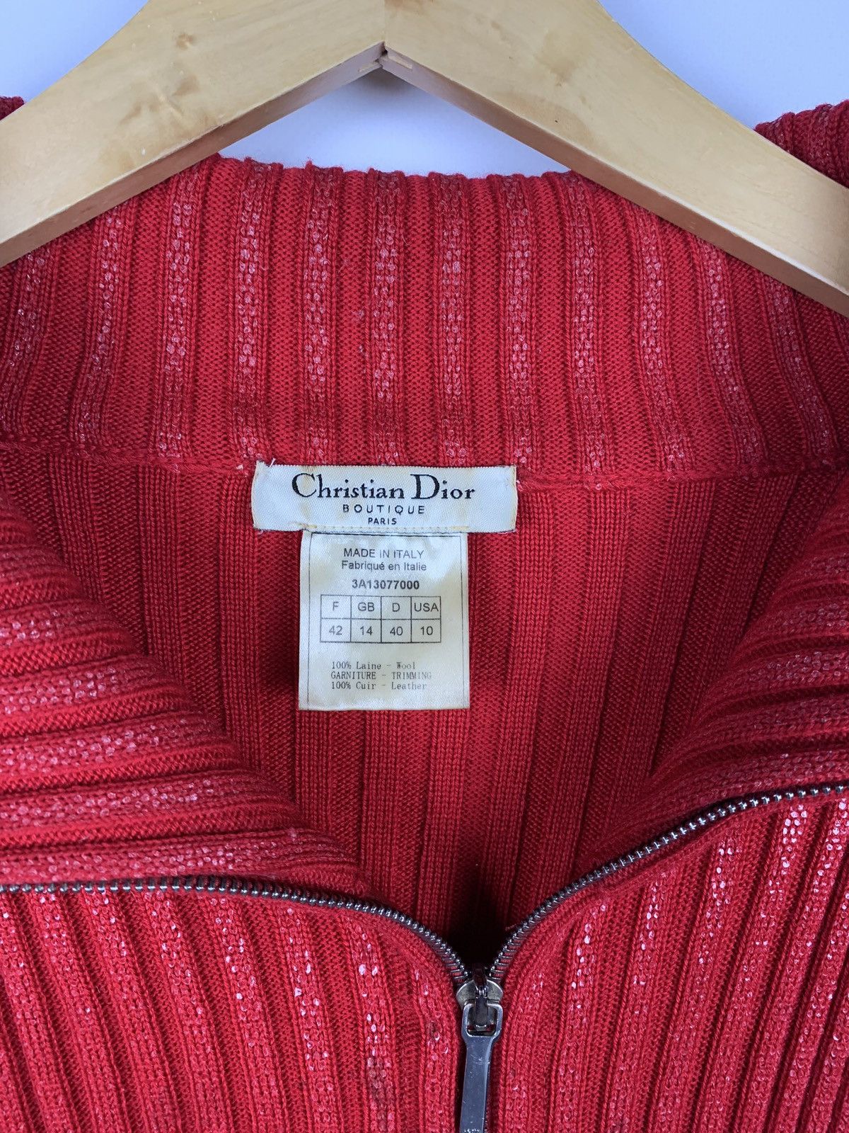 Christian Dior Monsieur Vintage Christian Dior Boutique Paris Knit Zip Cardigan Red Size M / US 6-8 / IT 42-44 - 8 Thumbnail