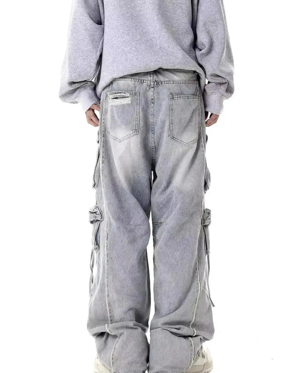 Japanese Brand Street Hip Hop Grunge Ripped Wide Leg Jeans Pants Size US 32 / EU 48 - 3 Thumbnail