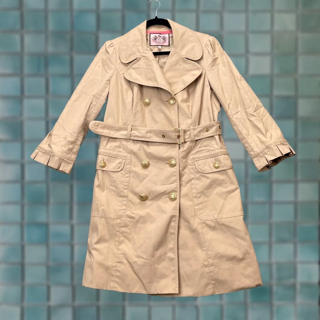 Juicy Couture Juicy Couture Jacket Womens Large Beige Trench Coat Cotton Twill Double Breasted L Size L / US 10 / IT 46 - 1 Thumbnail