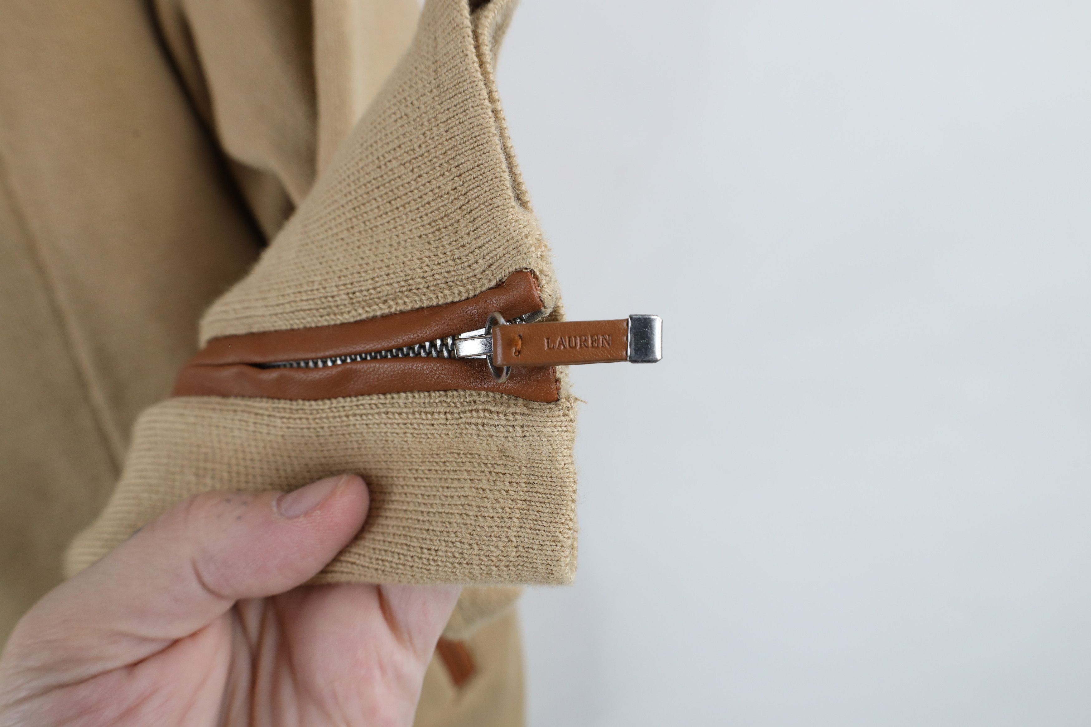 Ralph Lauren × Vintage Vintage Ralph Lauren Asymmetrical Zip Knit Sweater Beige Size XL / US 12-14 / IT 48-50 - 5 Thumbnail