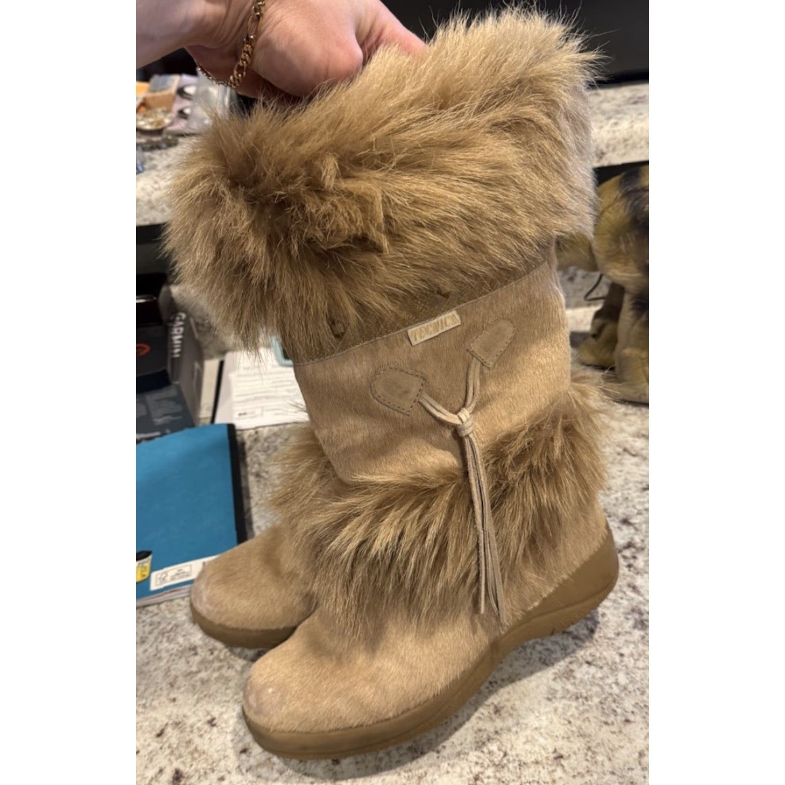 Vintage Tecnica Women’s Fur Apres Ski Winter Snow Boots Pull On Size 8 Tan Light Tan Boots Womens Winter Ski Footwear 39.5 EU Size US 6 / IT 36 - 3 Thumbnail
