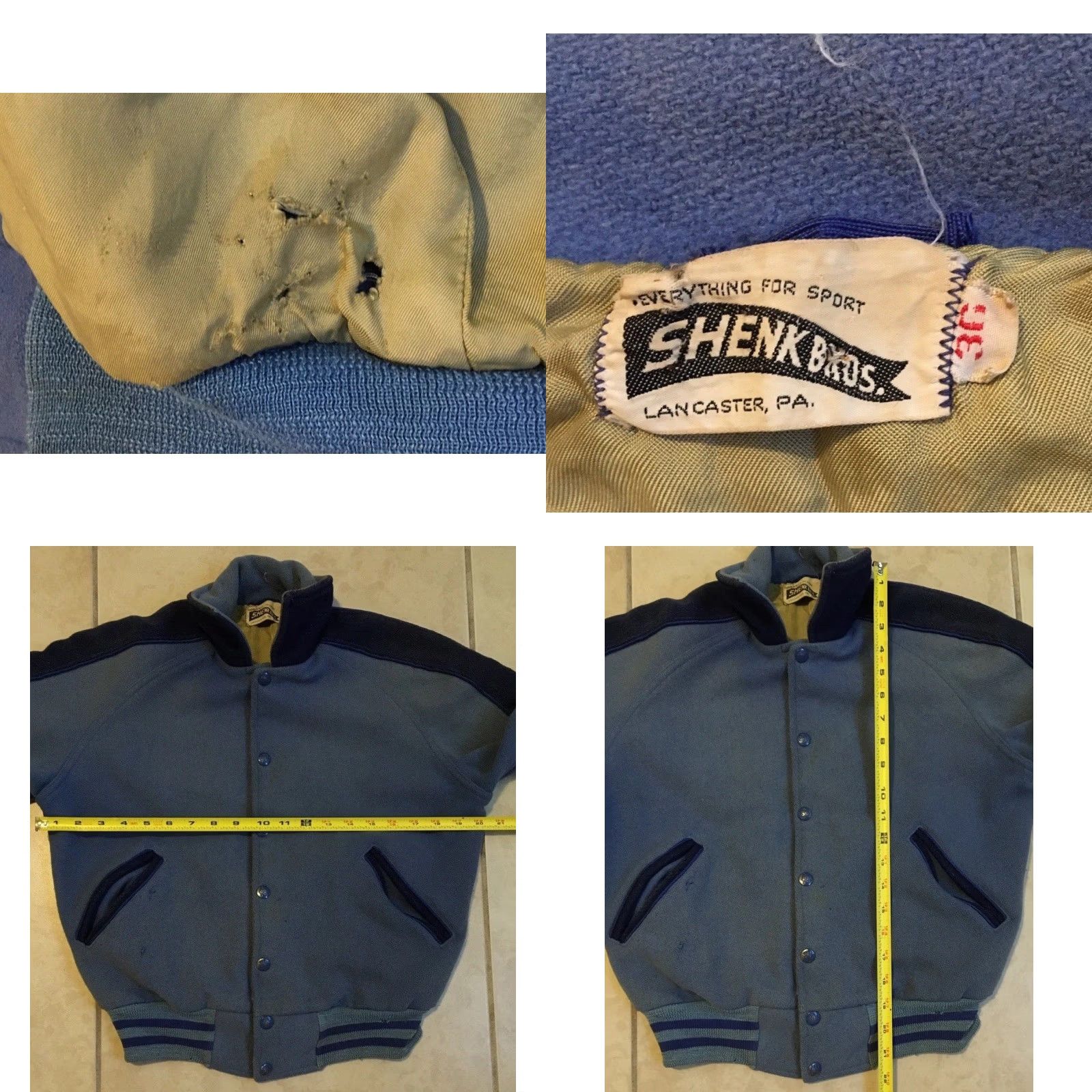 Vintage Vtg 60s Faded Varsity Letterman Jacket 36 USA Wool Blue Striped Bomber Jacket Mens 60s 70s Grunge Football Track PE University School California LSHS Size US XXS / EU 40 - 11 Thumbnail