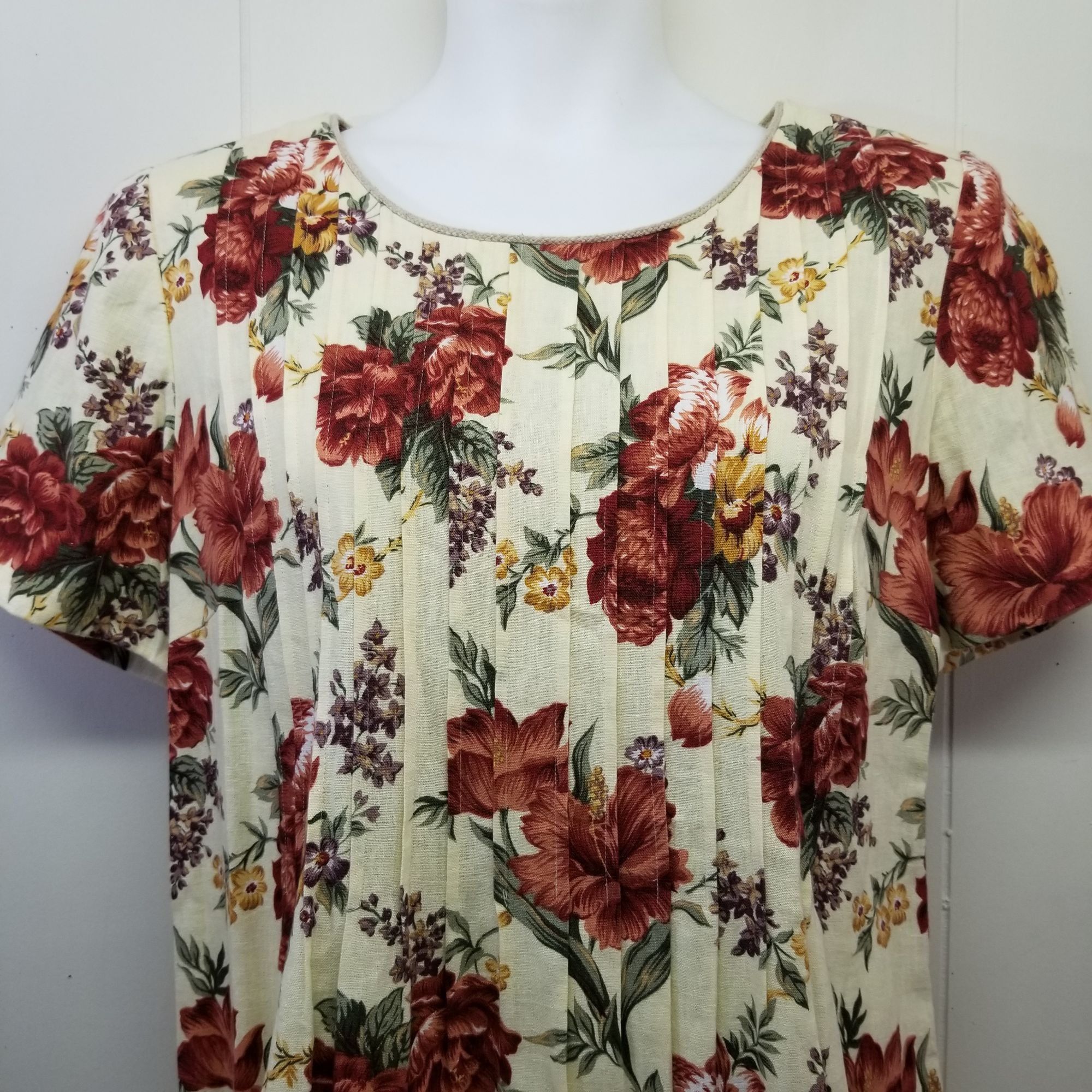 Other Jessica Howard 16 Yellow Red Floral Linen House Dress Modest Size XXL / US 16-18 / IT 52-54 - 5 Thumbnail