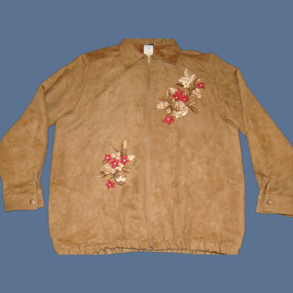 Vintage BonWorth Jacket Womens Size Small Tan Zip-up Sueded Embroidered w/Cuffed Sleeves Size S / US 4 / IT 40 - 1 Thumbnail