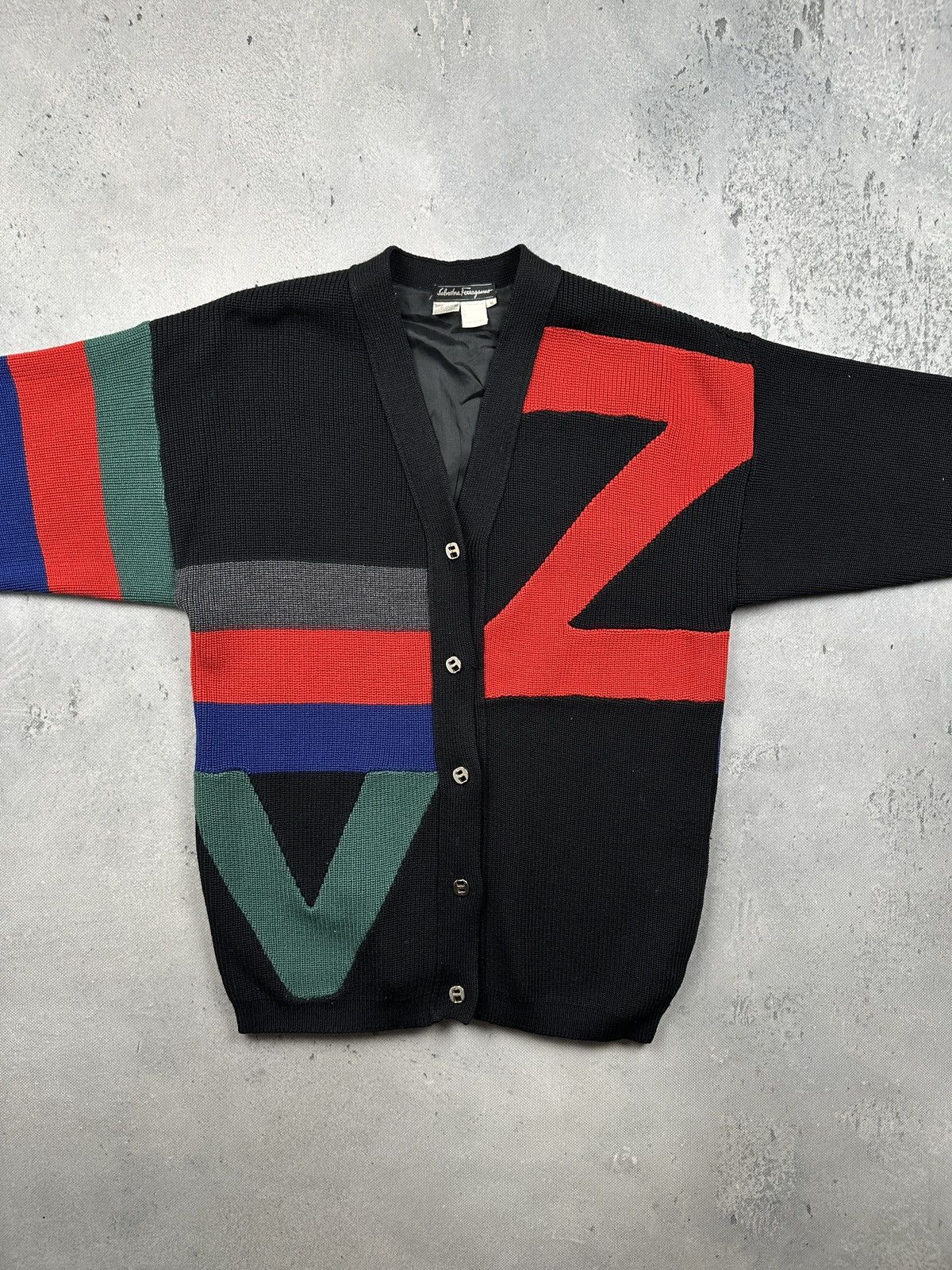 Salvatore Ferragamo Salvatore Ferragamo Geometric Wool Cardigan Archive Italy Size S / US 4 / IT 40 - 2 Thumbnail