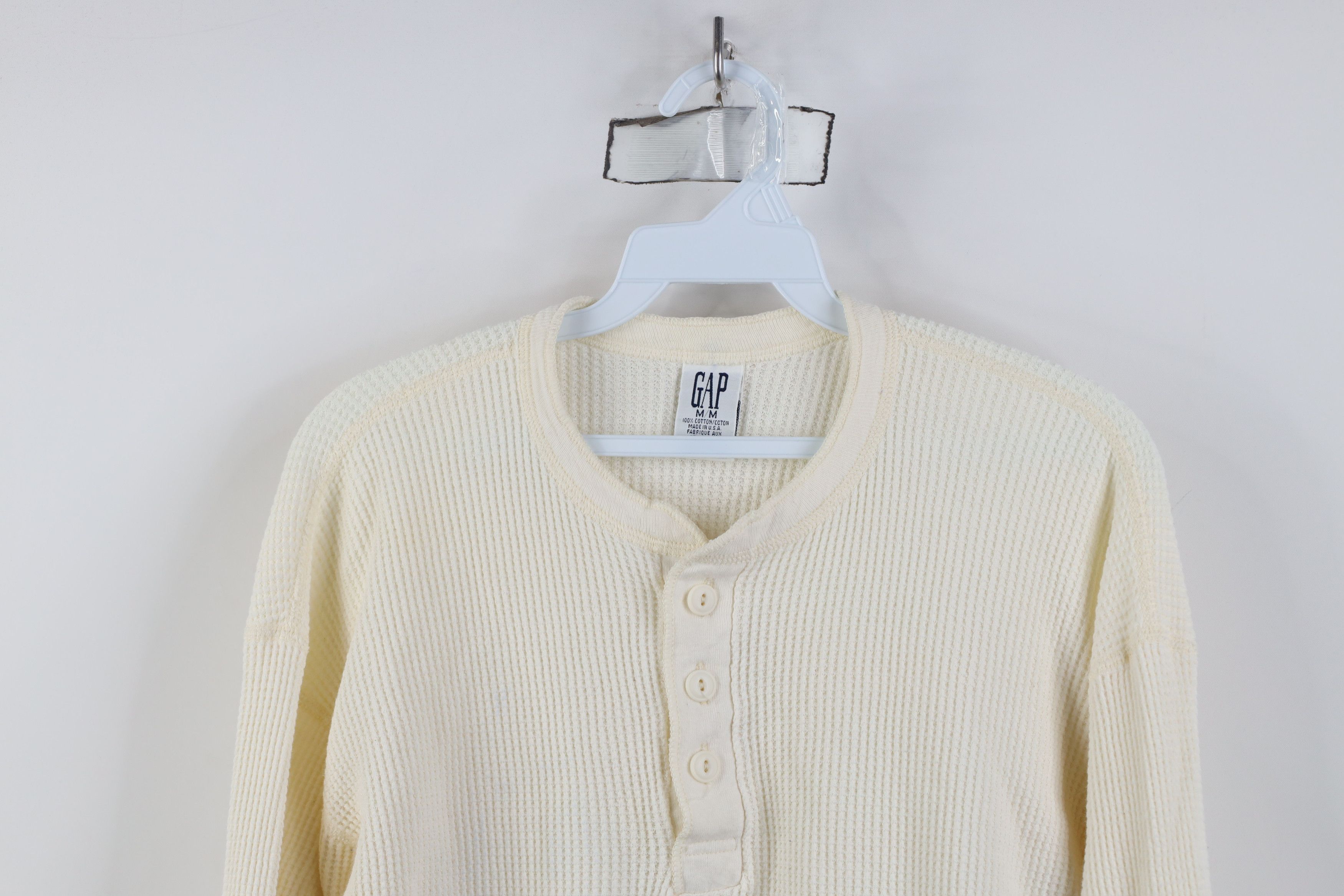 Gap Vintage 90s Gap Waffle Long Sleeve Henley T-Shirt Cream USA Size US M / EU 48-50 / 2 - 2 Thumbnail