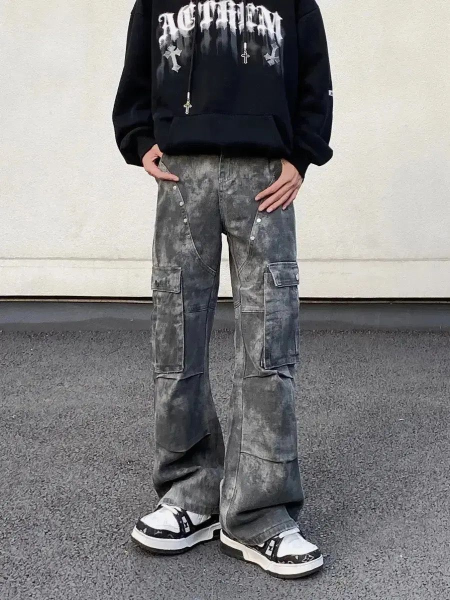 Japanese Brand Retro camouflage pleated micro horn pocket jeans Size US 32 / EU 48 - 2 Thumbnail