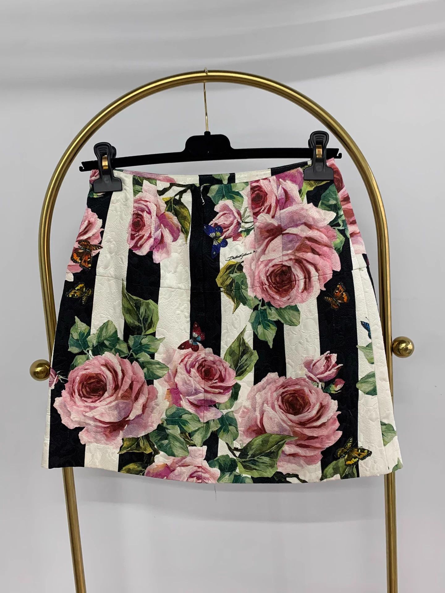 Dolce & Gabbana Dolce&Gabbana B&W Colorblocked Stripe Rose Skirt 38 New Size 26" / US 2 / IT 38 - 3 Thumbnail
