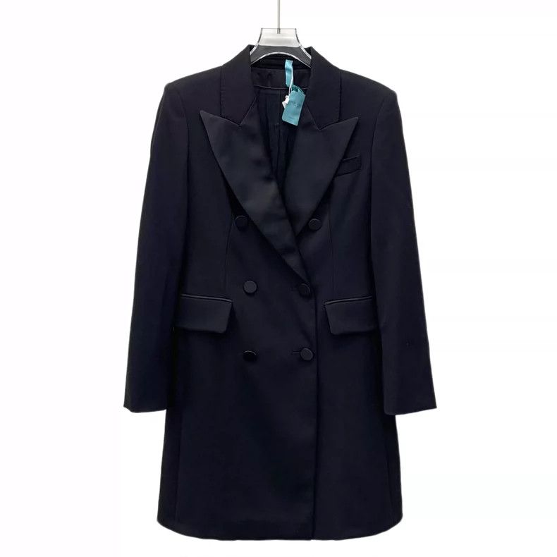 Max Mara Black sheep wool lapel double-breasted casual lon