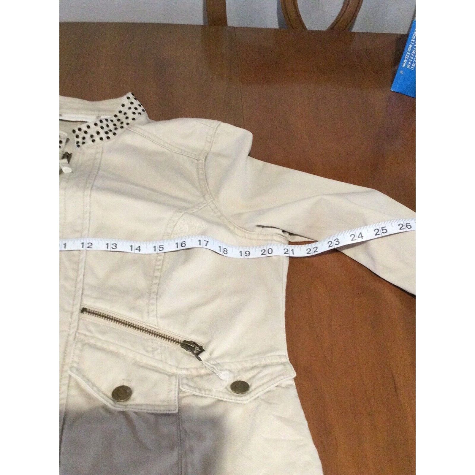 Chicos Chicos Tan Zip Front Rhinestone Collar Cotton Size 1/M Size M / US 6-8 / IT 42-44 - 16 Thumbnail