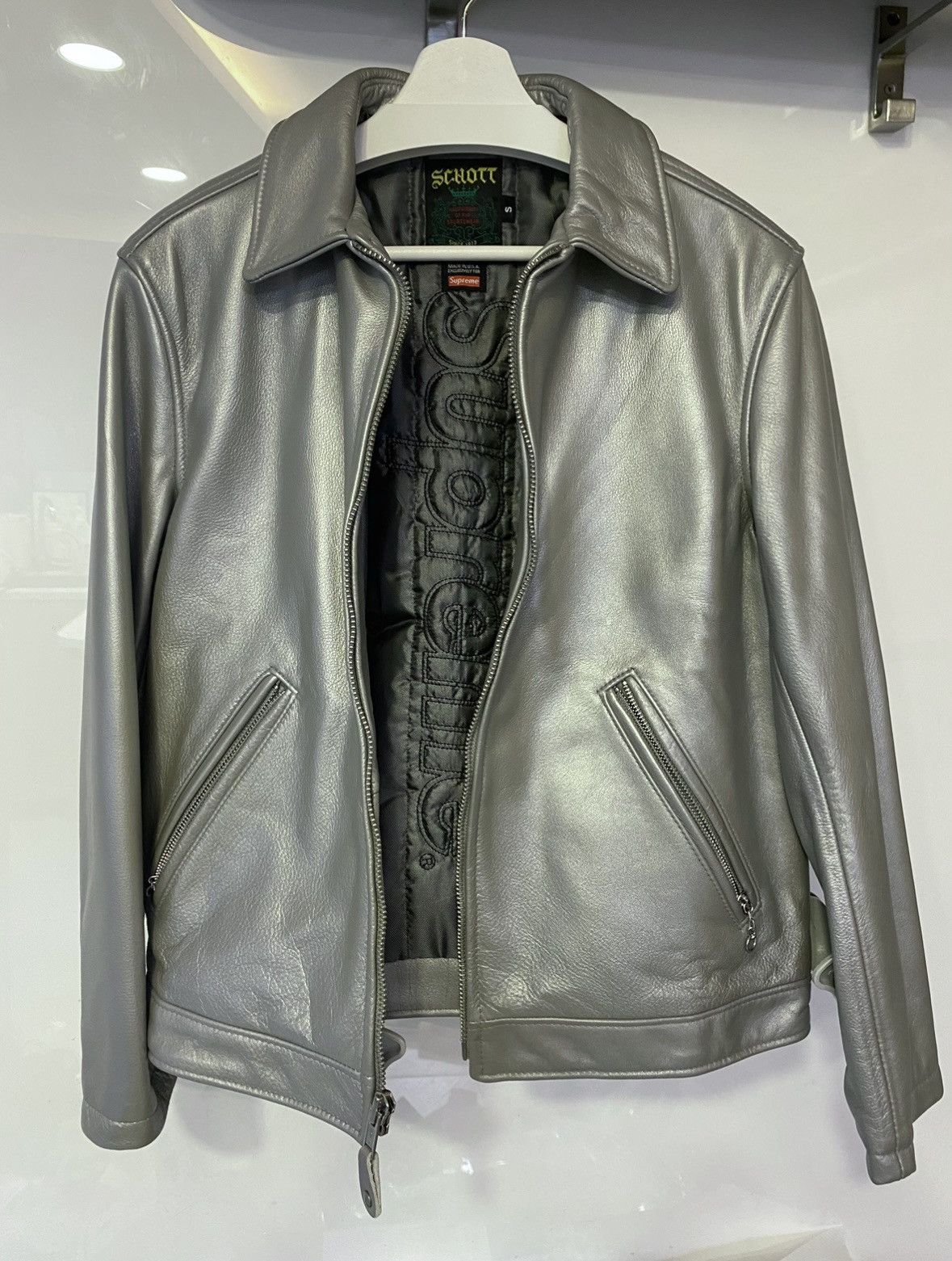 Supreme Supreme SS17 Schott Silver Leather Truck Jacket Supreme Supreme SS17 Schott Silver Leather Truck Jacket