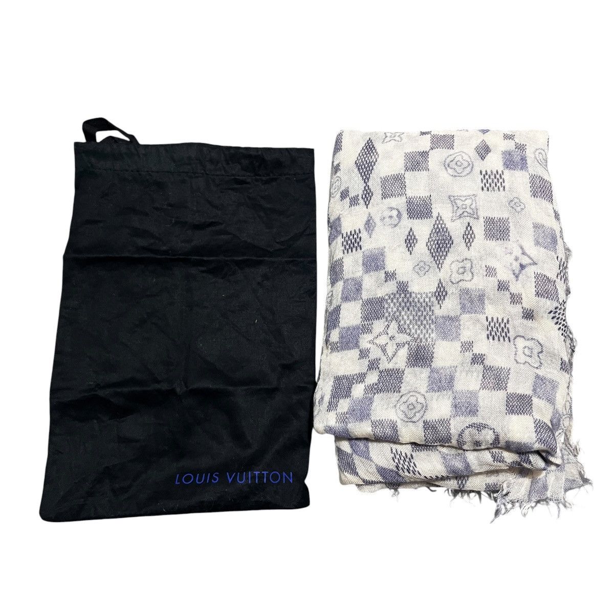 Louis Vuitton LOUIS VUITTON Cashmere Silk Damier Azur Monogram Print Scarf Size ONE SIZE - 4 Thumbnail