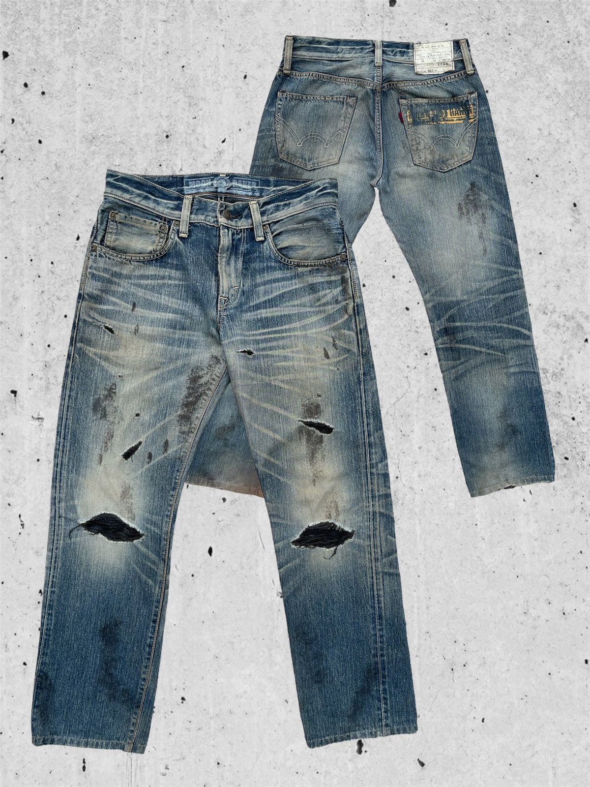 Edwin × Japanese Brand 🔥 Edwin 503 Distressed Denim Vintage W30 🔥 Size US 30 / EU 46 - 1 Thumbnail