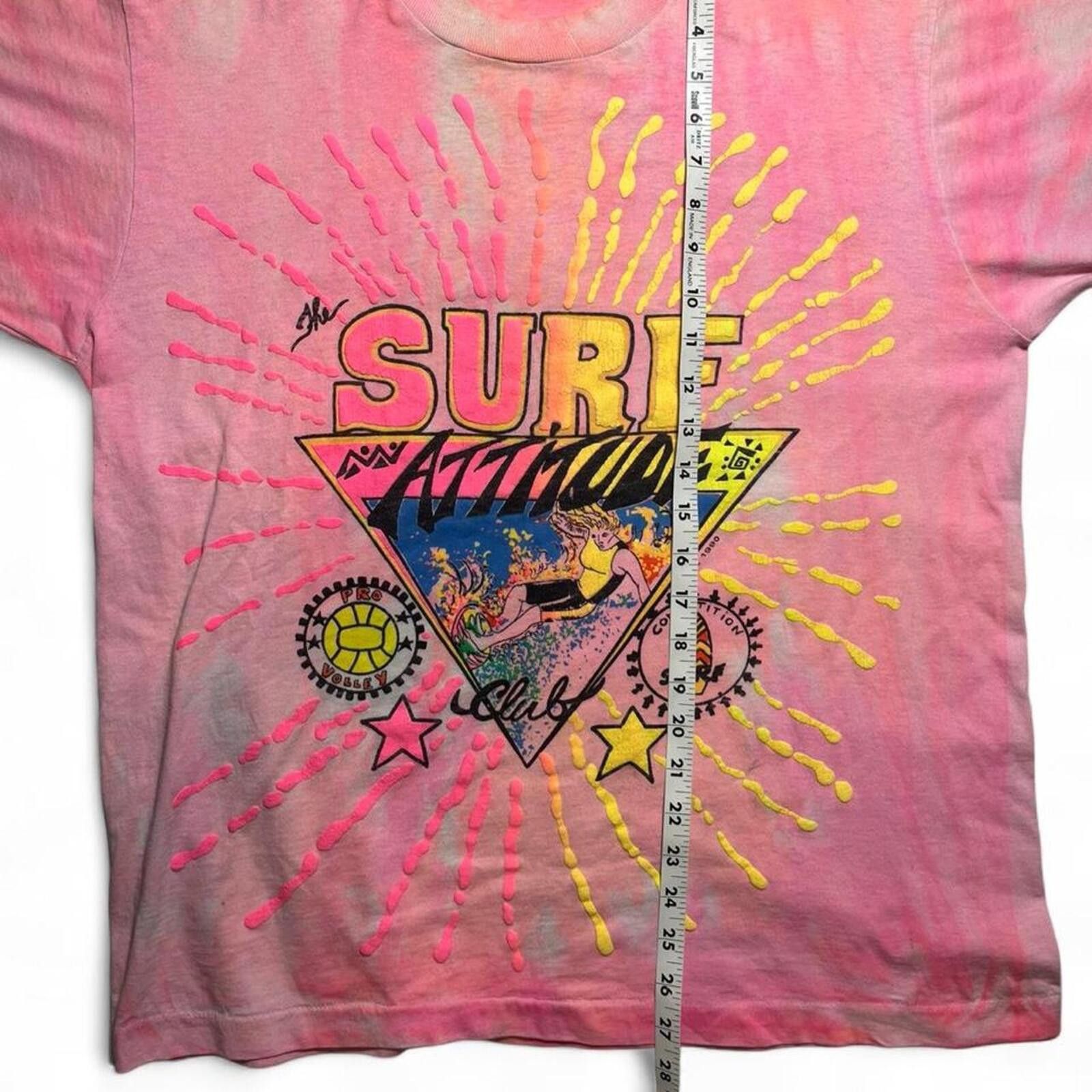 Other Vintage 90s Surf Attitude Club Neon Pink Tie-Dye Shirt XL Size US M / EU 48-50 / 2 - 8 Thumbnail