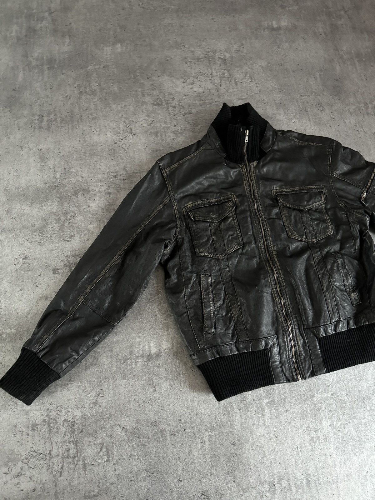 Genuine Leather × Vintage Real Leather Bomber Jacket black boxy Opium! vintage rap y2k Size US XL / EU 56 / 4 - 4 Thumbnail