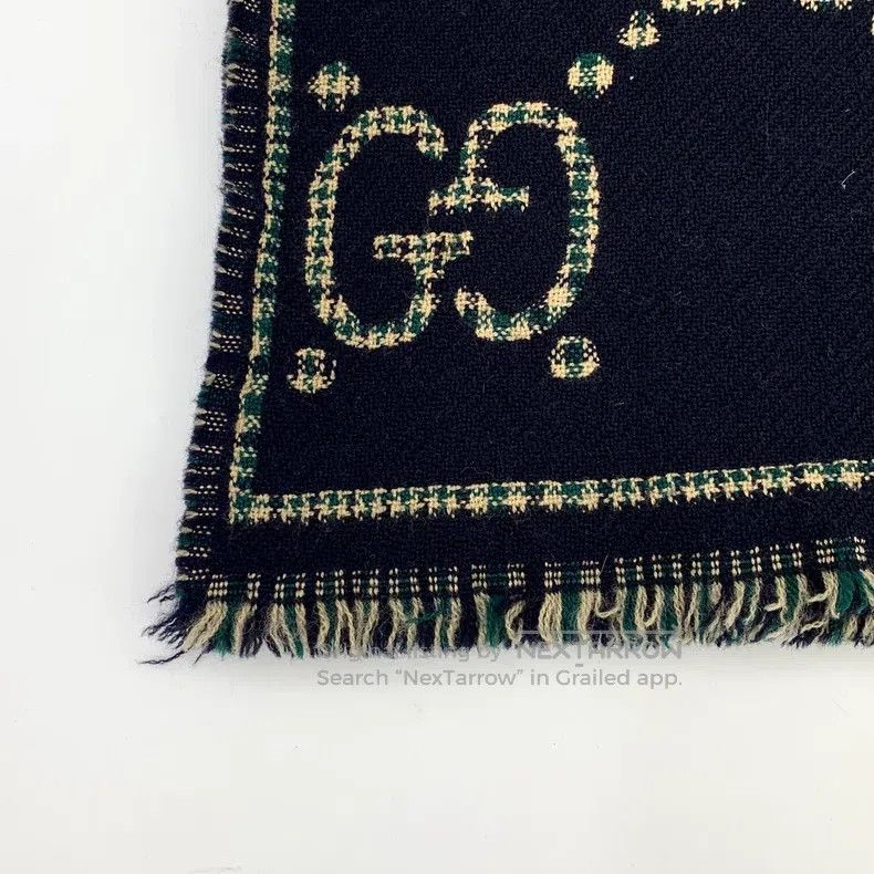 Gucci Gucci Black logo jacquard full-print wool tassel scarf Size ONE SIZE - 4 Thumbnail