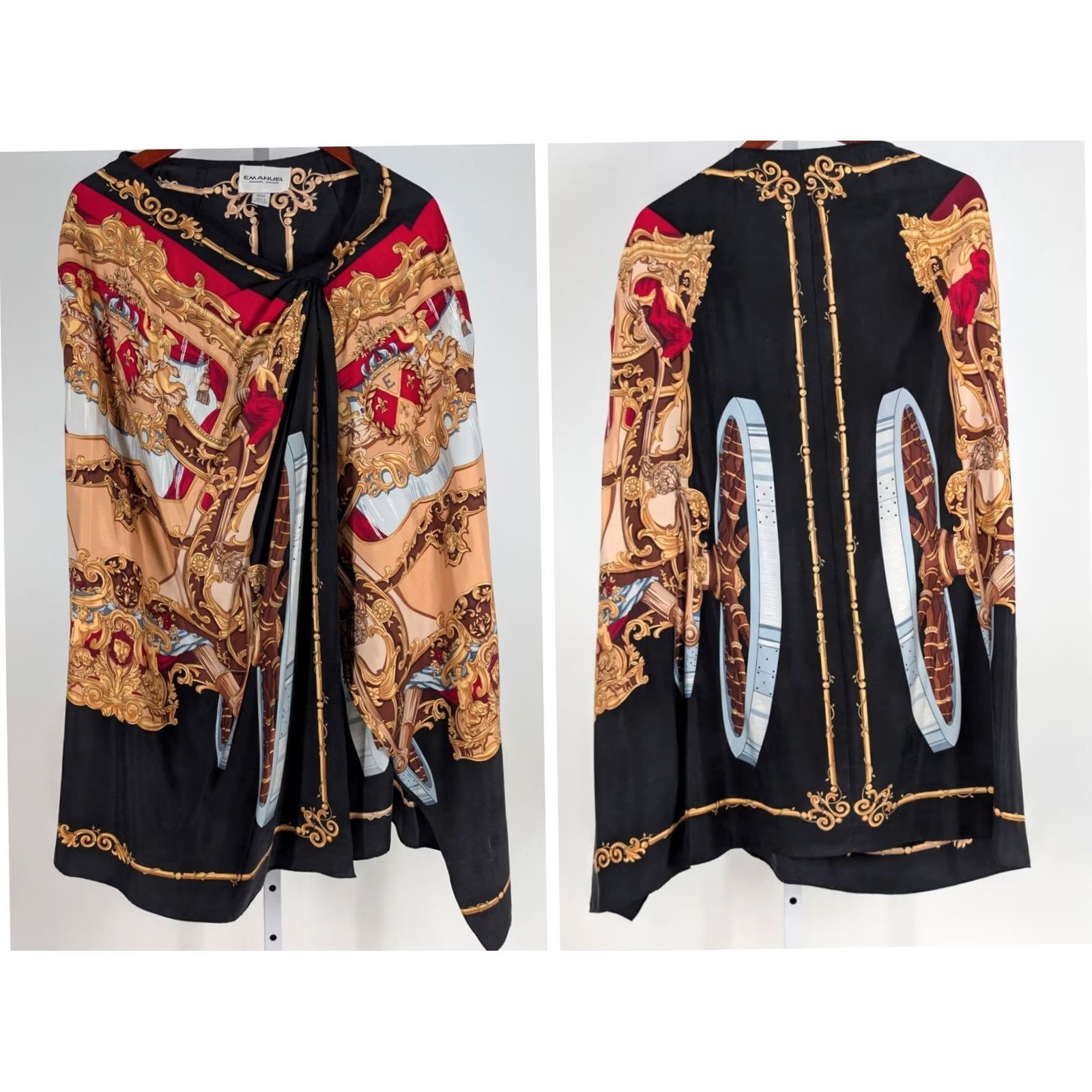 Emanuel Ungaro VINTAGE Emanuel Ungaro Silk Baroque Chariot Print Cape Blouse 10 Womens Silk Vintage 1990s Night Party Size L / US 10 / IT 46 - 2 Thumbnail