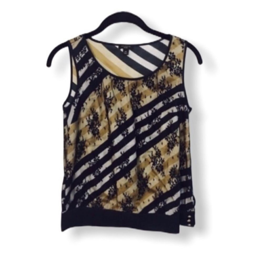 Ann Taylor Ann Taylor Striped Sleeveless Top | Size 0P | Lace Overlay Size XS / US 0-2 / IT 36-38 - 1 Thumbnail