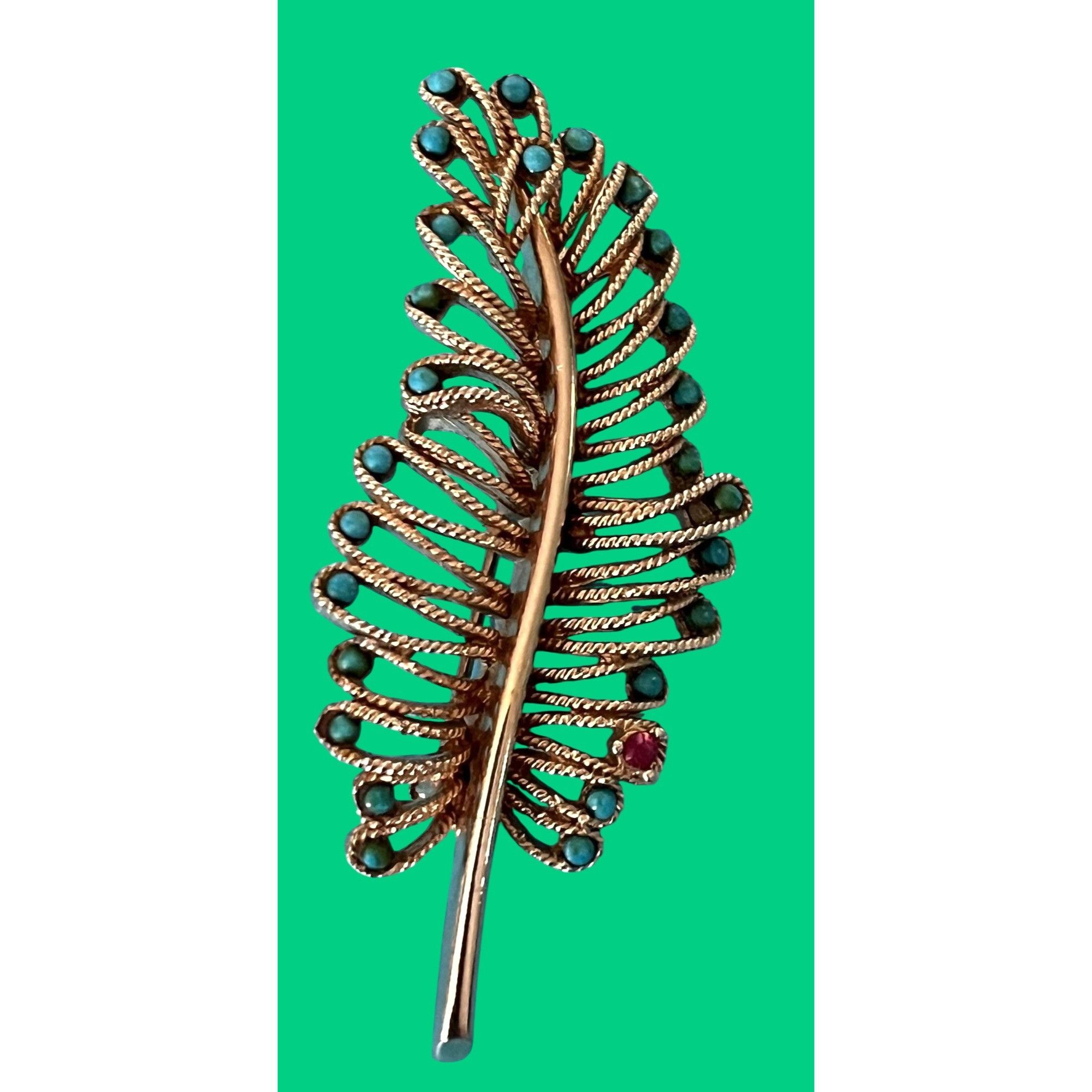 Other Vintage Barr Gold-Tone Leaf Pin Brooch With Green & Red Ston Size ONE SIZE - 1 Thumbnail