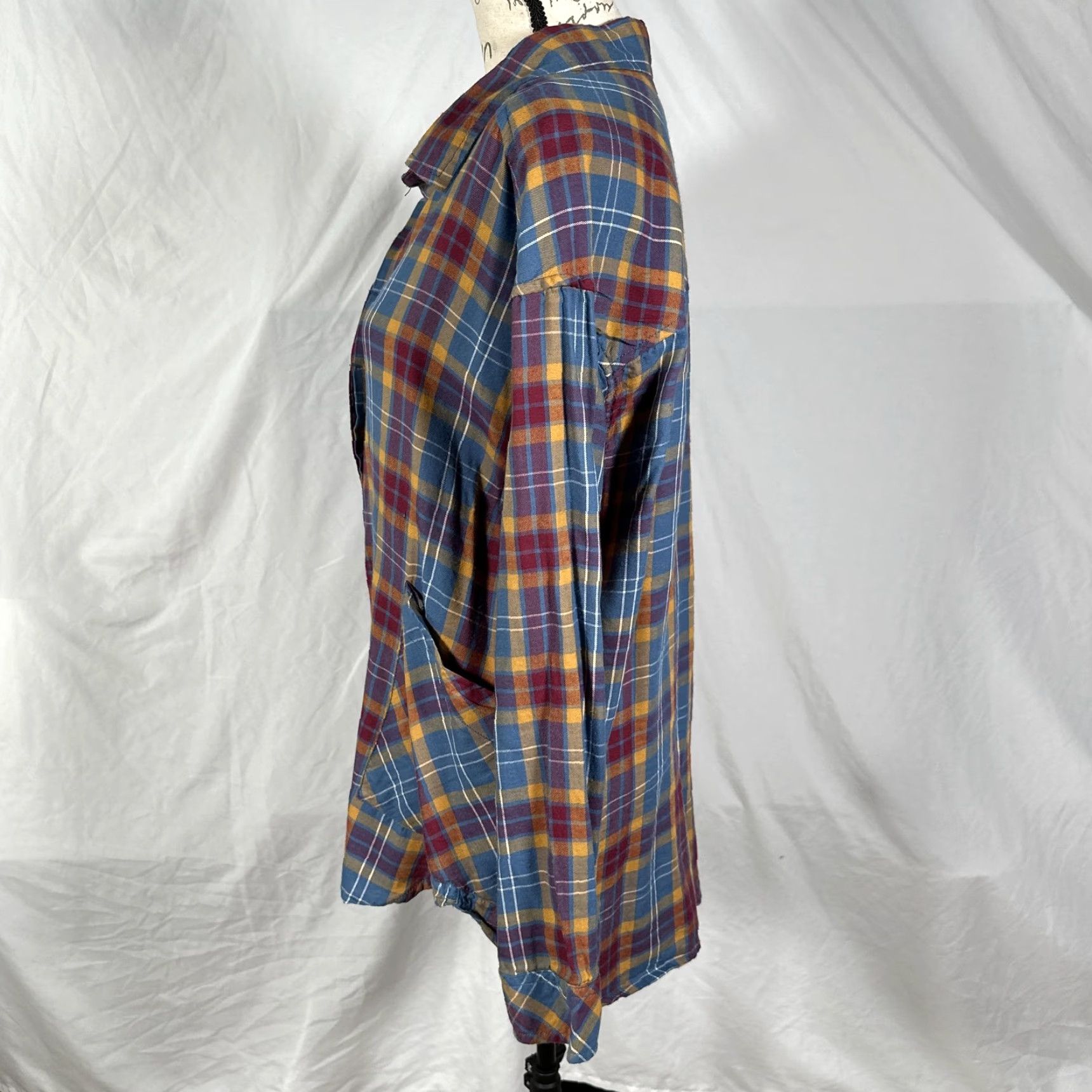 KAVU KAVU Womens Medium Blue Yellow Plaid Flannel Long Sleeve Tunic Shirt with Pockets Size M / US 6-8 / IT 42-44 - 2 Thumbnail