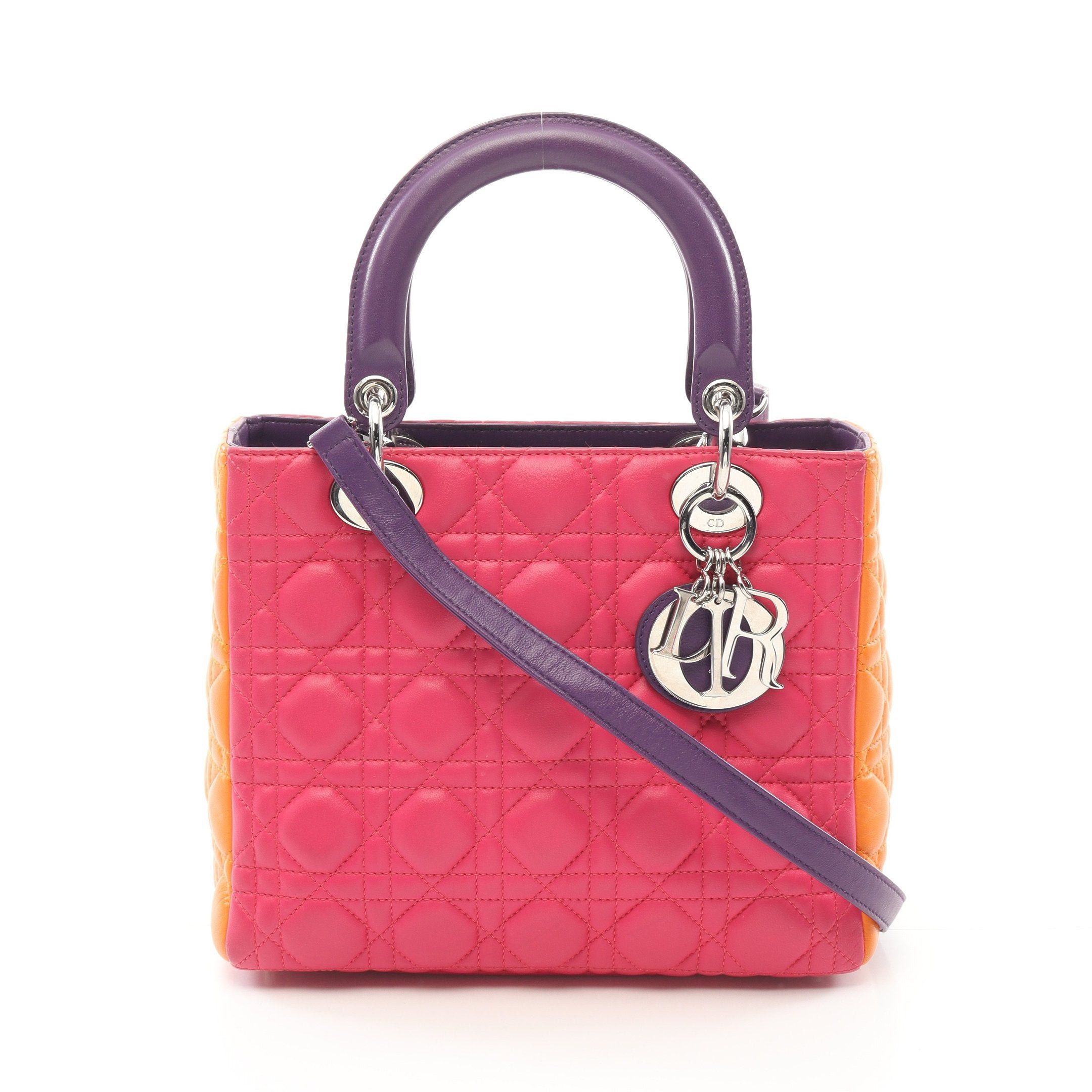 Dior Dior Lady Dior Canage Handbag Leather Pink Purple Orange Size ONE SIZE - 1 Thumbnail